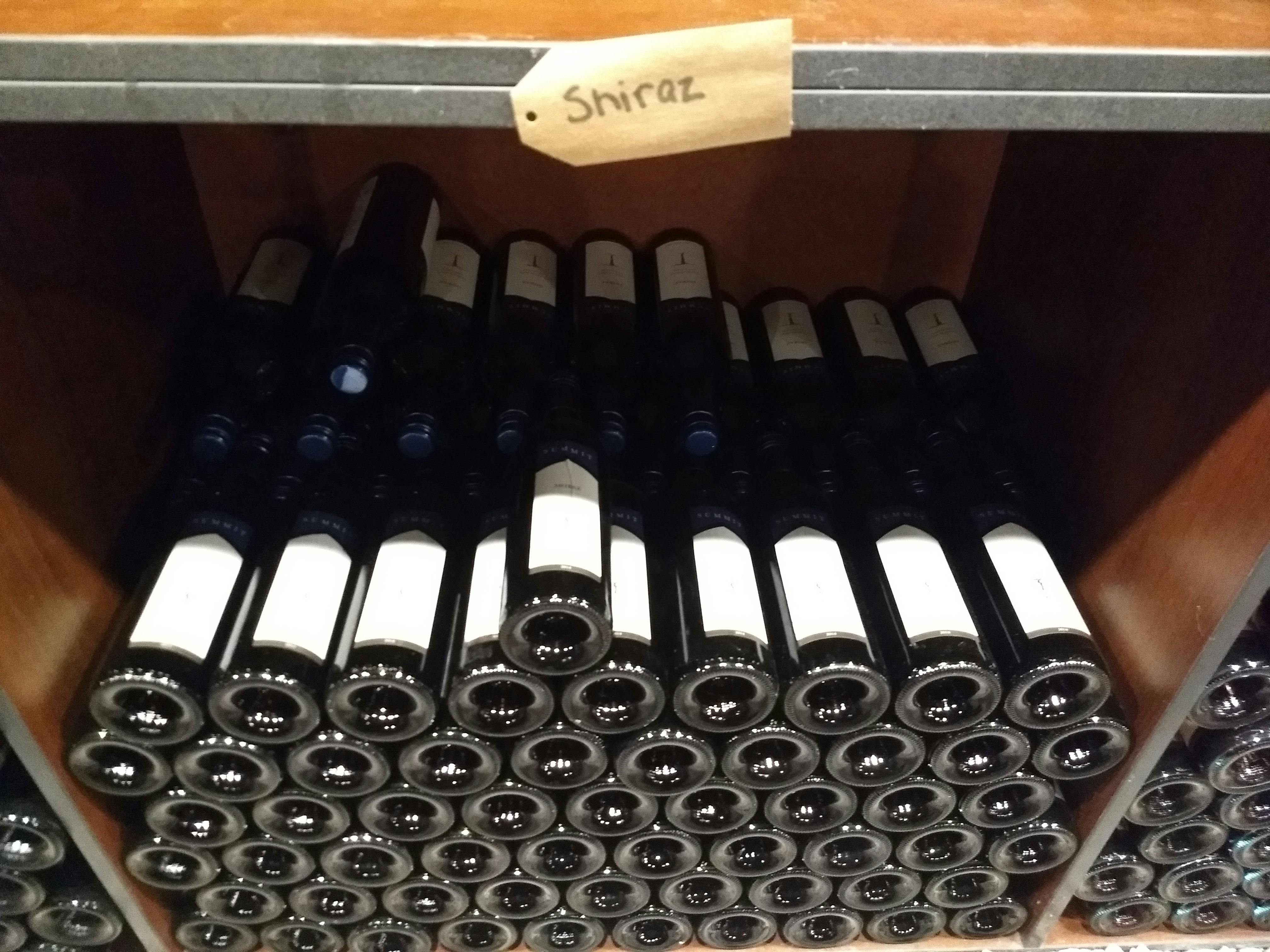 Wine bottles in a rack
