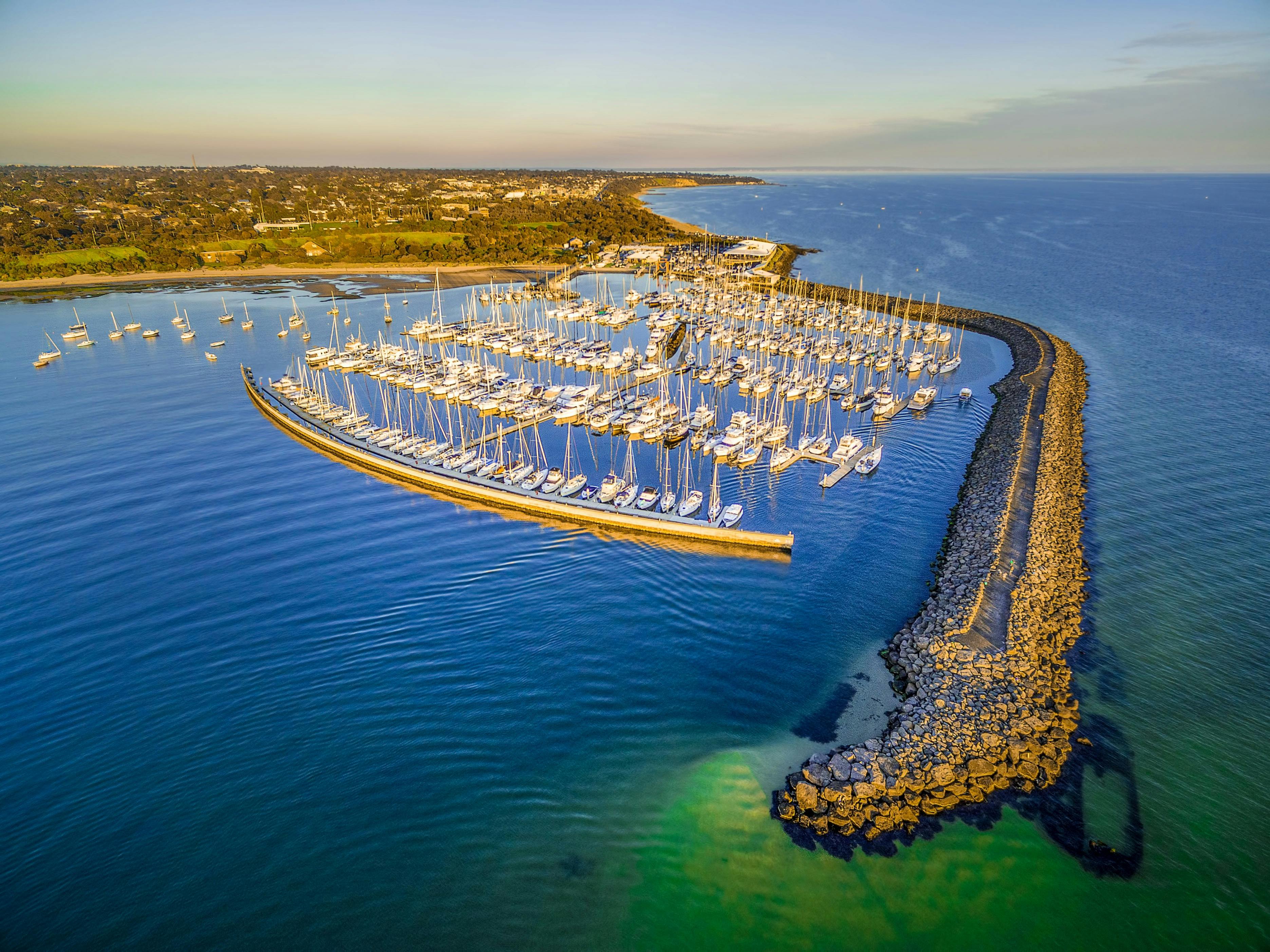Aerial view of Brighton Sailing Club, Melbourne Heli tours