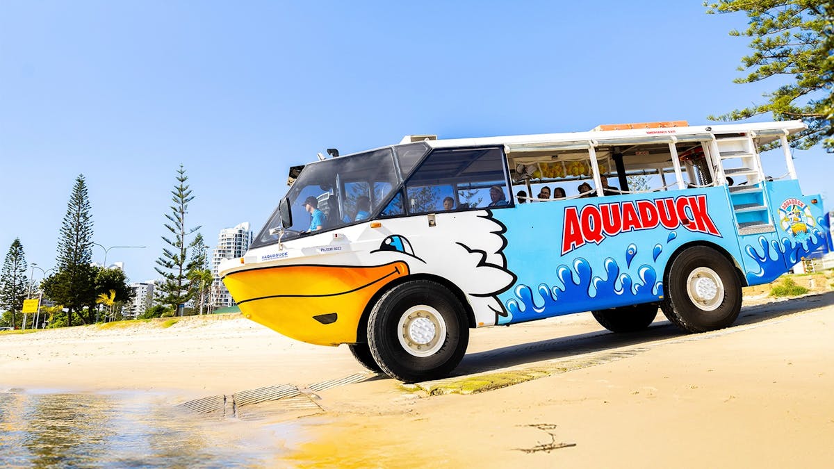 Aquaduck about to splash down into the ocean