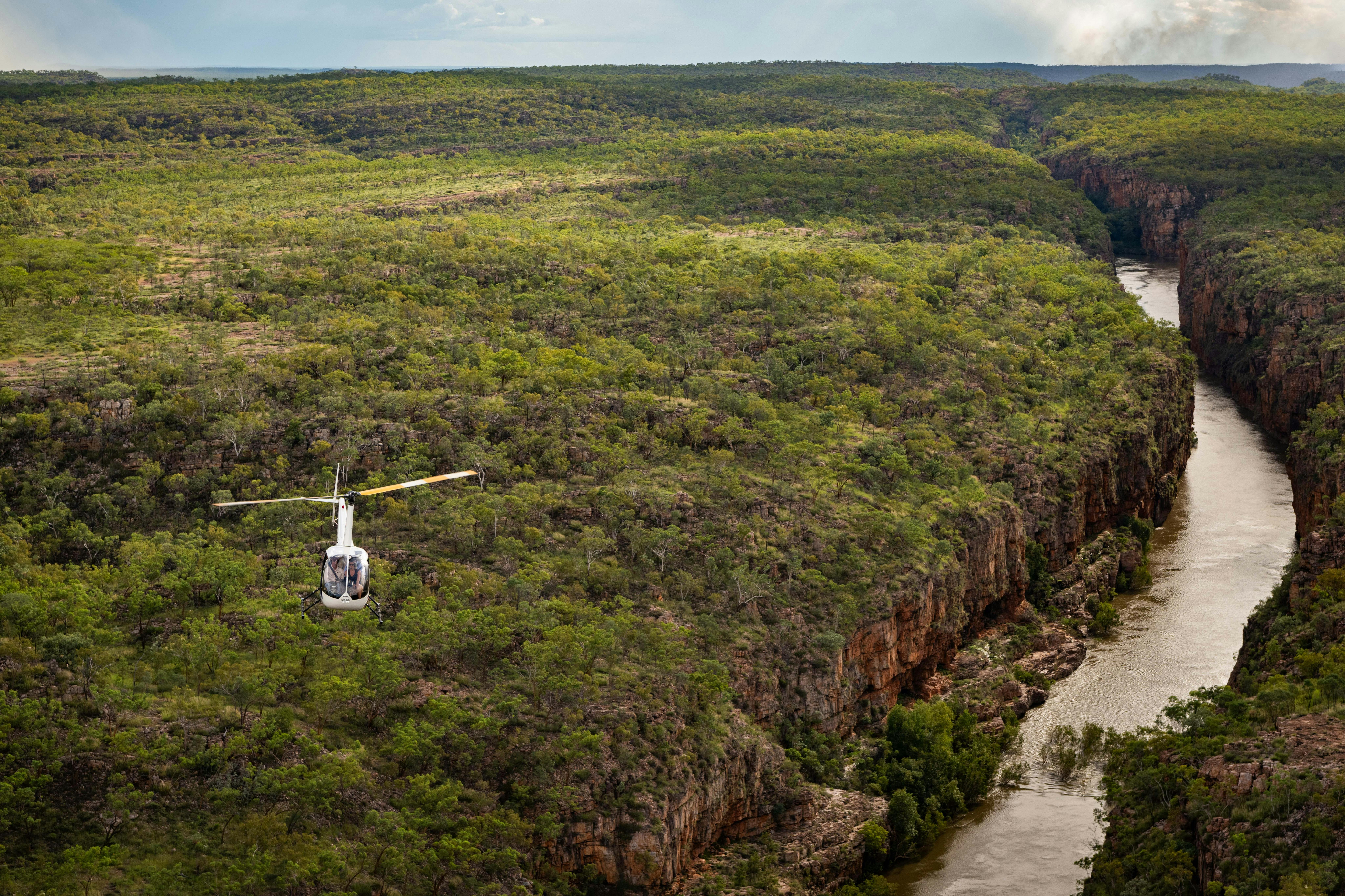 North Horizon helicopter flying through the Nitmiluk gorge