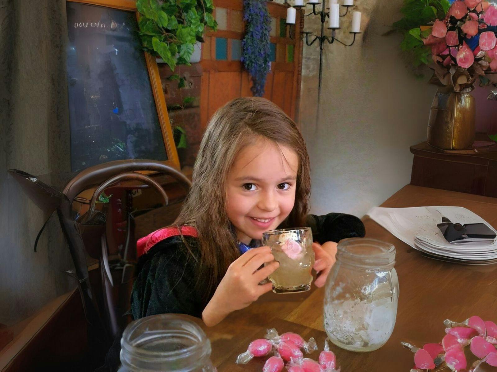 Young witch drinking a QBrew