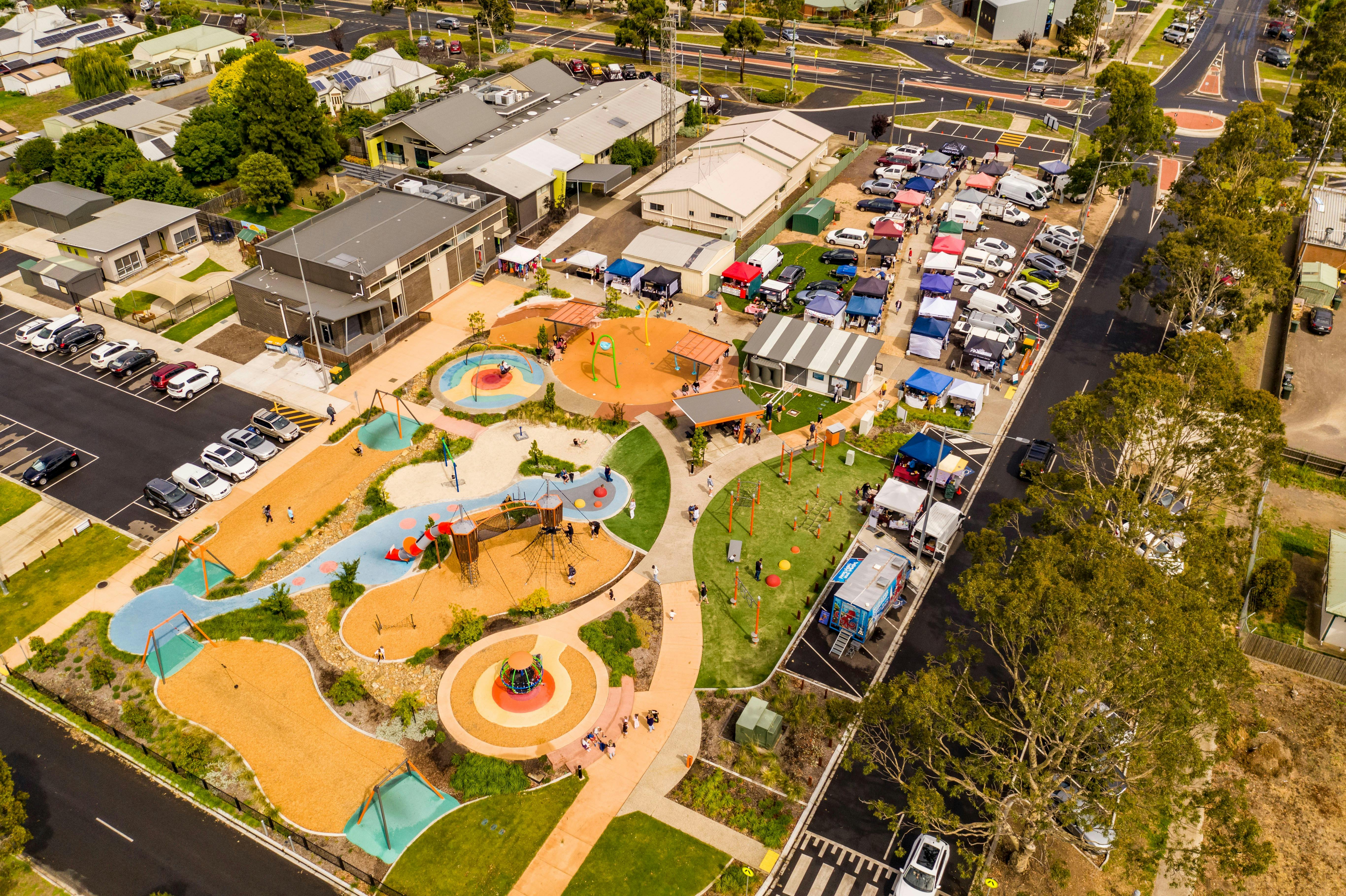 Aerial View of the Farmers' Market and the Heart Playground
