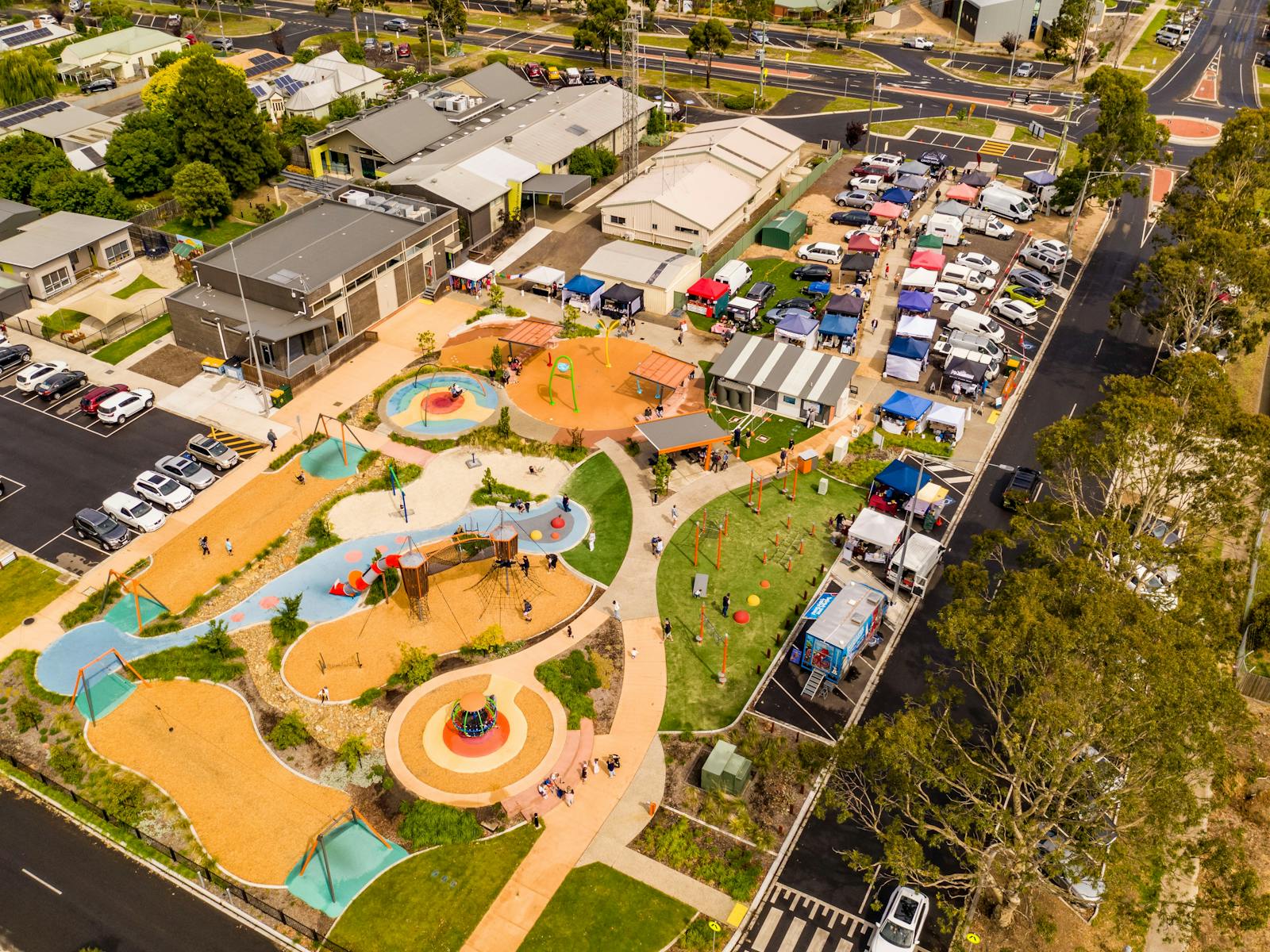 Aerial View of the Farmers' Market and the Heart Playground