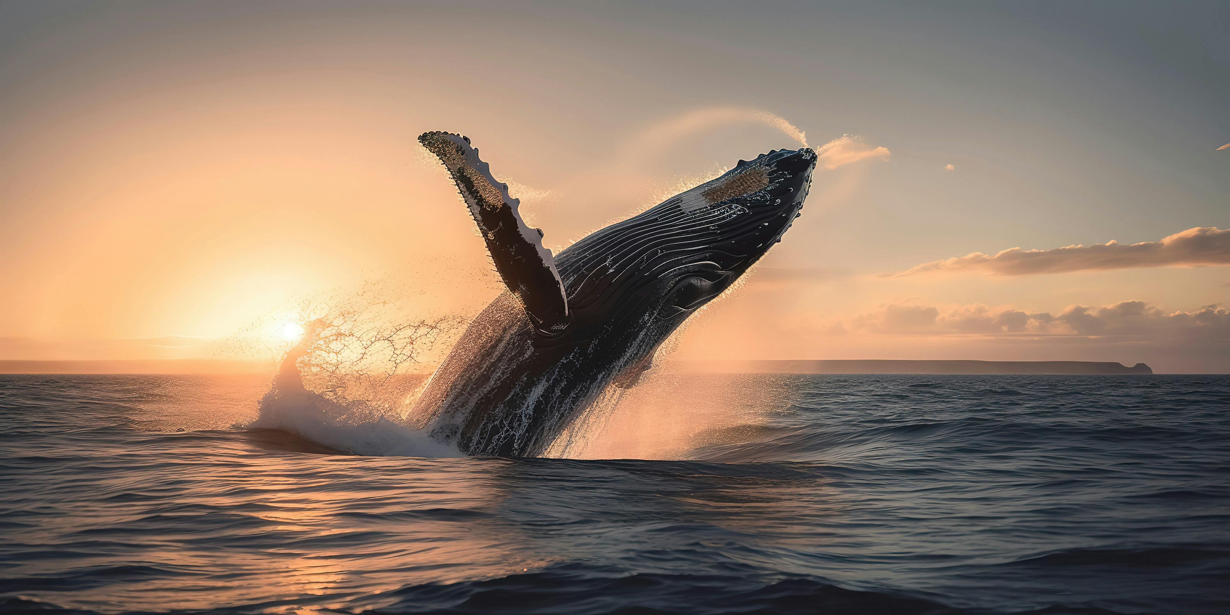 Breaching at sunset