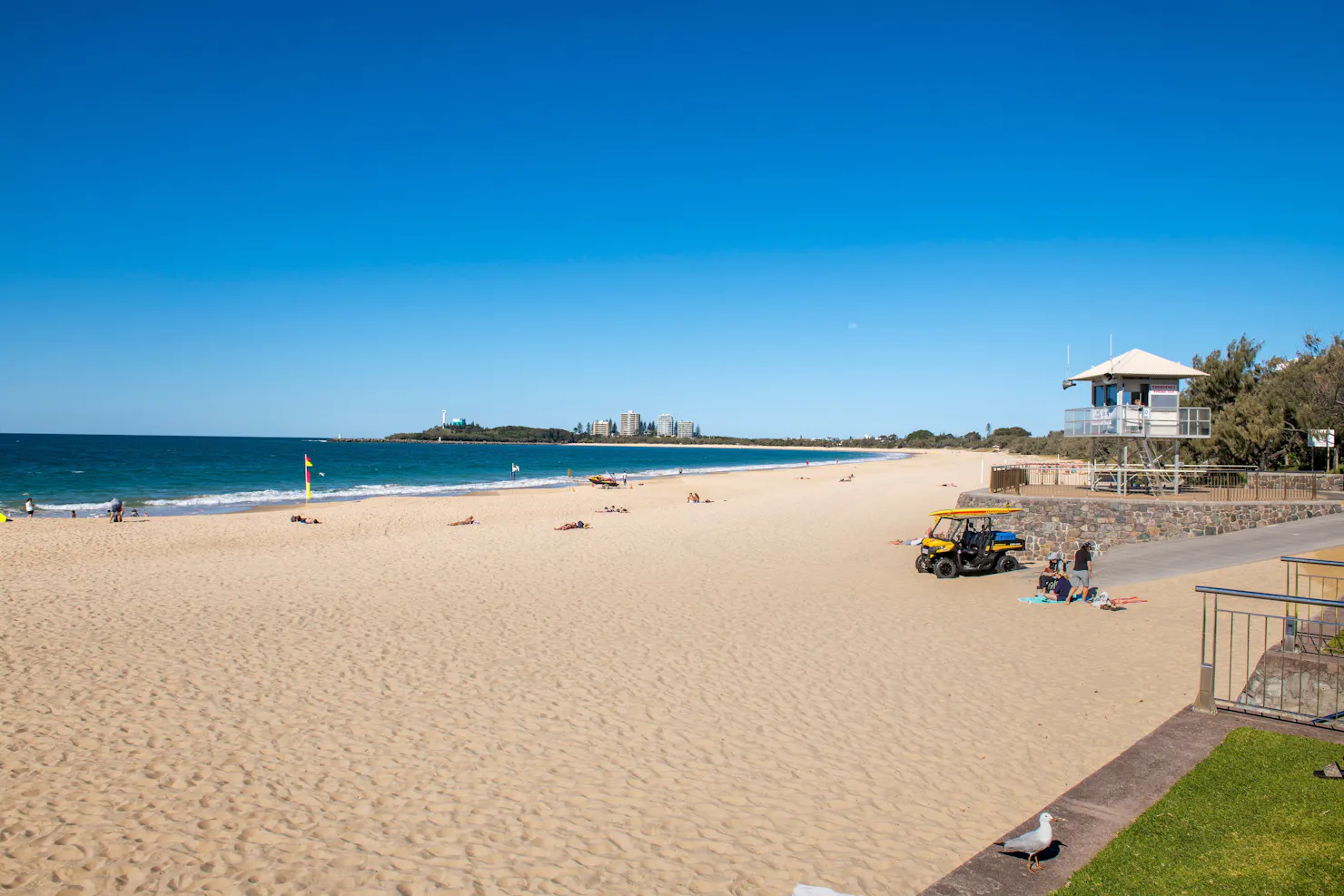 Shot of Mooloolaba Main Beach with lifeguard tower