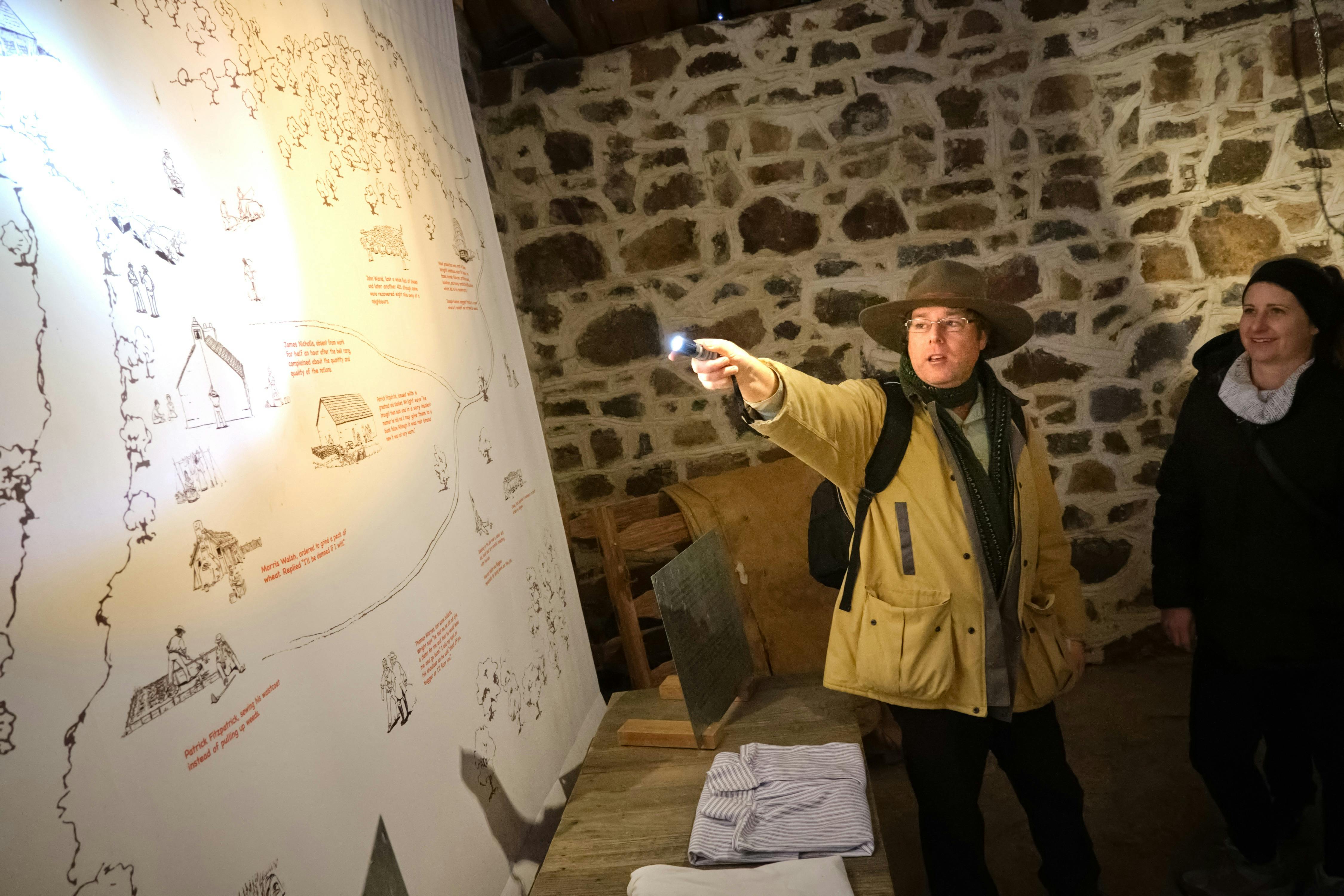 Tim the Yowie Man explaining something at Lanyon Homestead
