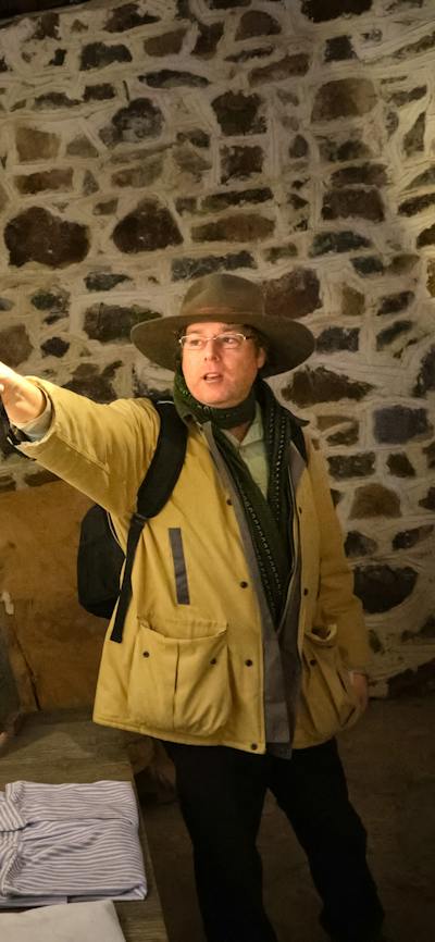 Tim the Yowie Man explaining something at Lanyon Homestead