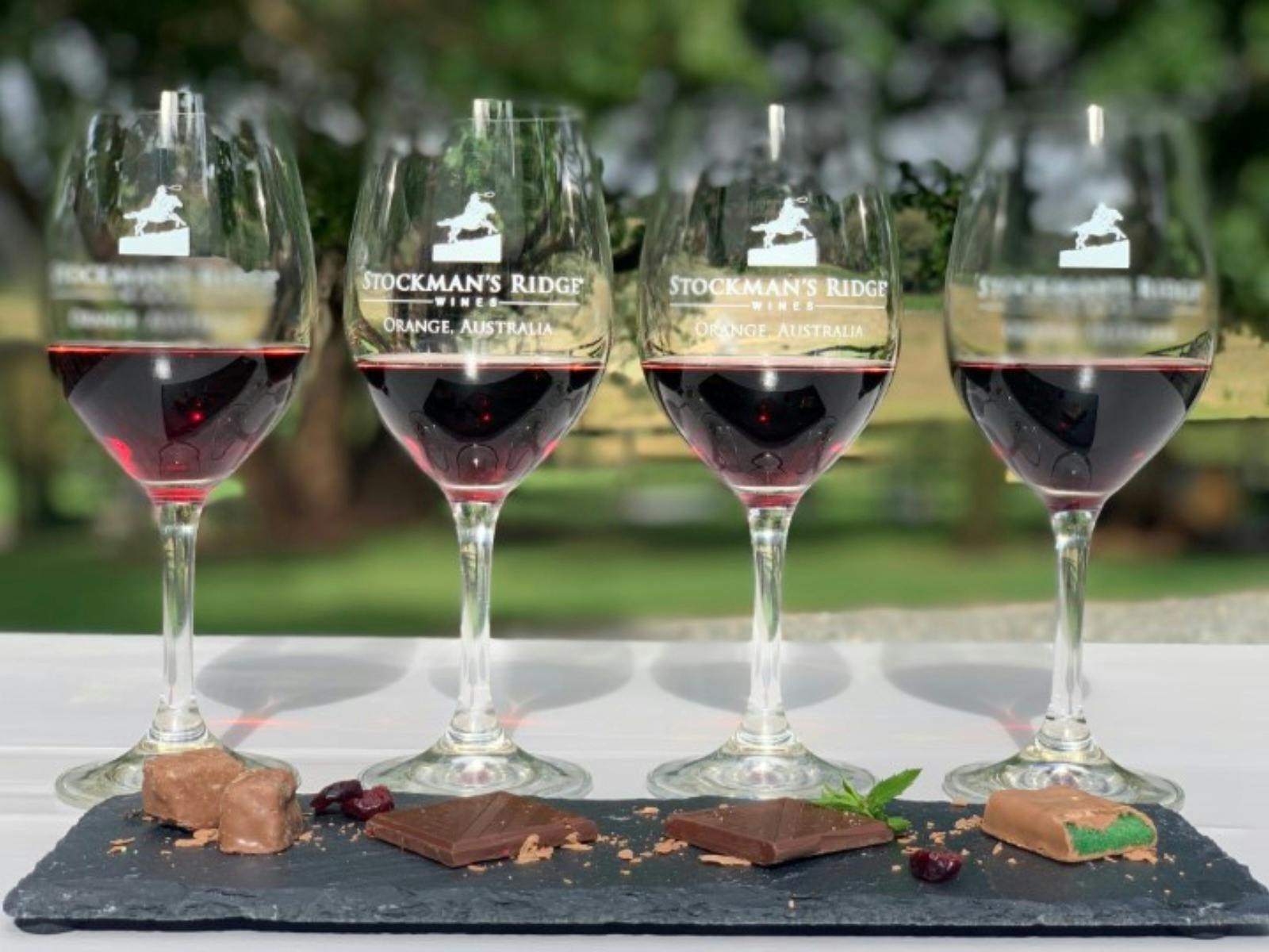 4 red wines with matched chocolate at Stockmans Ridge Wines