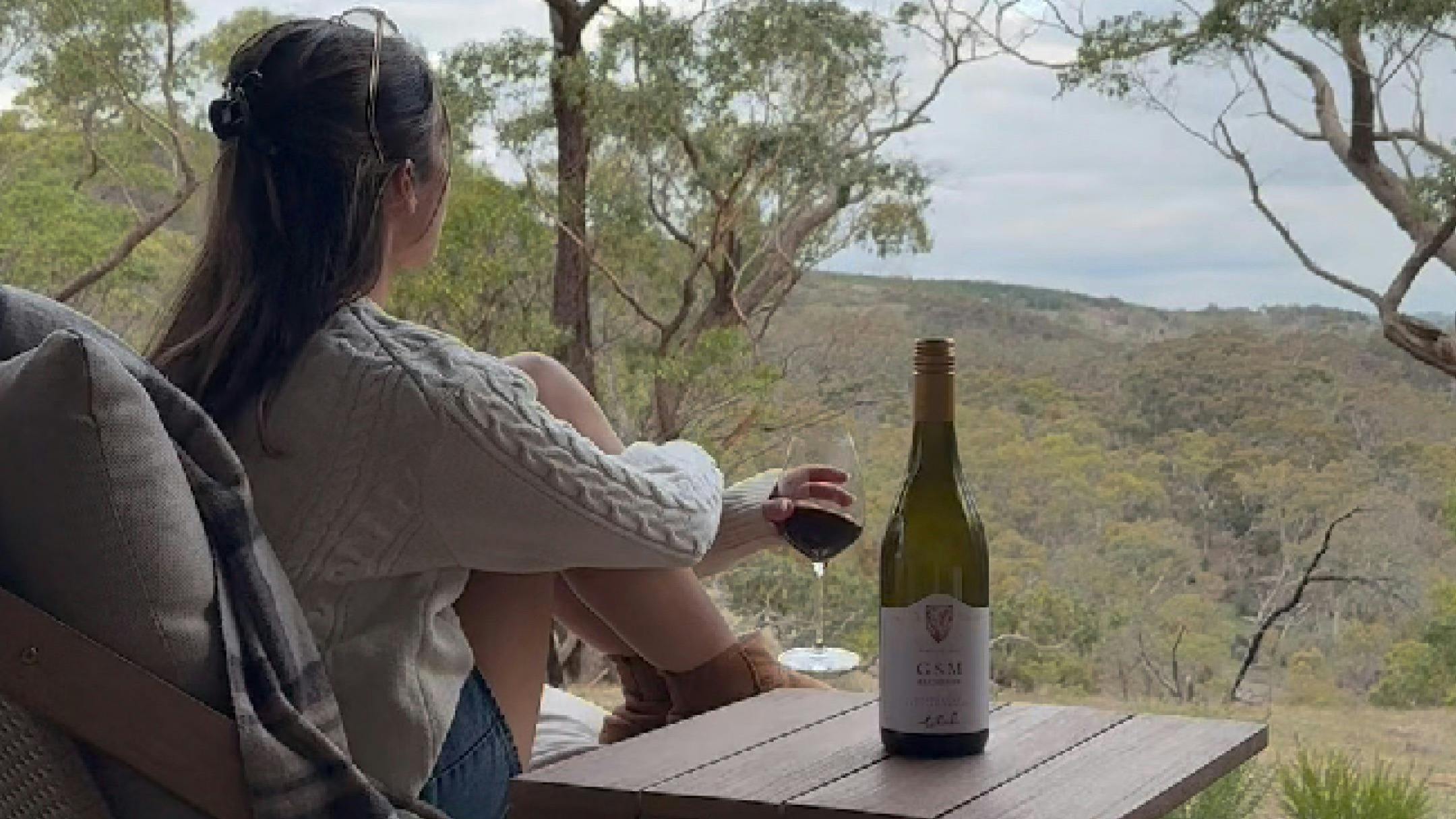 Relax with a wine and a view in nature at Kaiser Ridge eco stay Barossa Valley South Australia