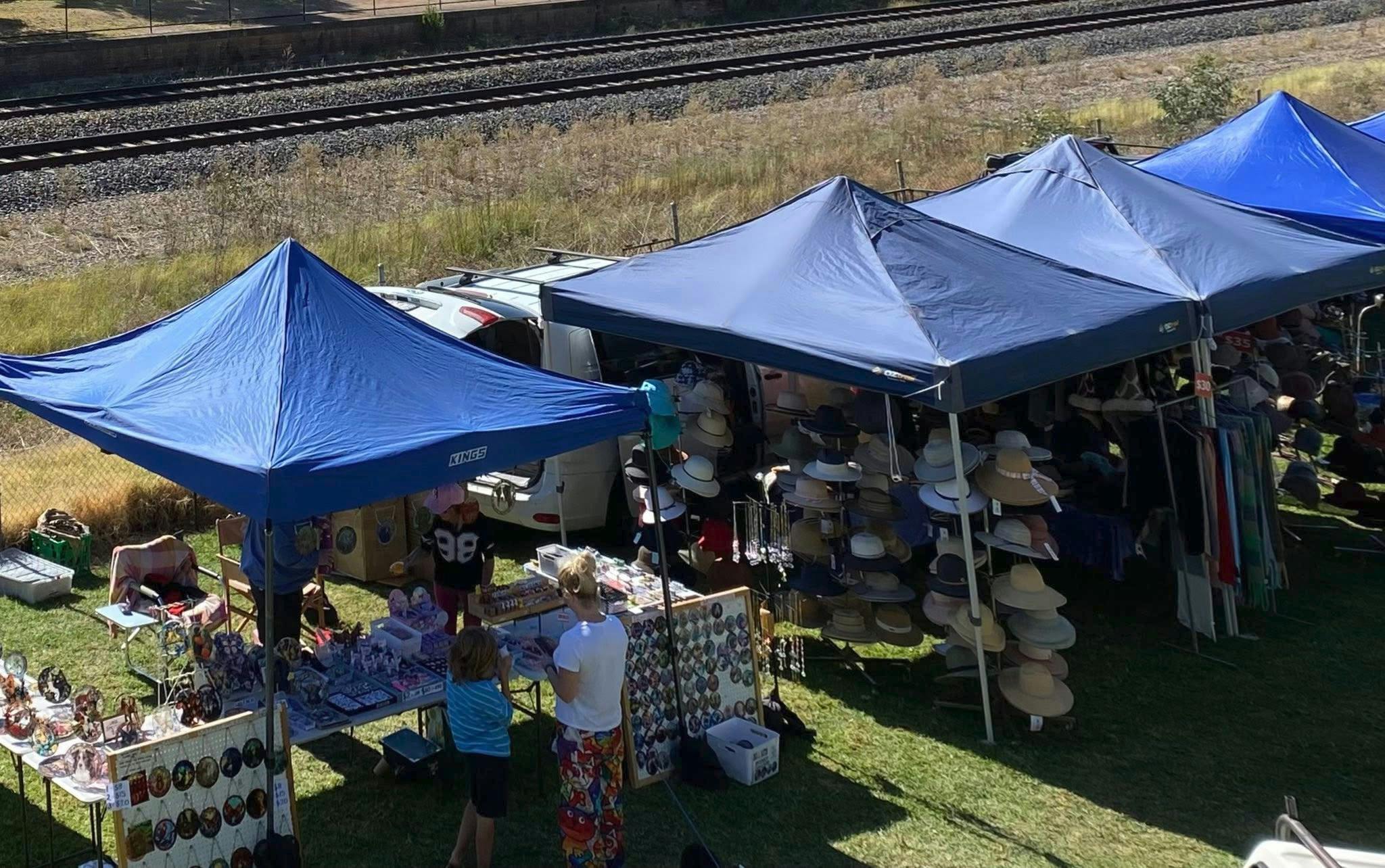 Image of market tents taken from the air