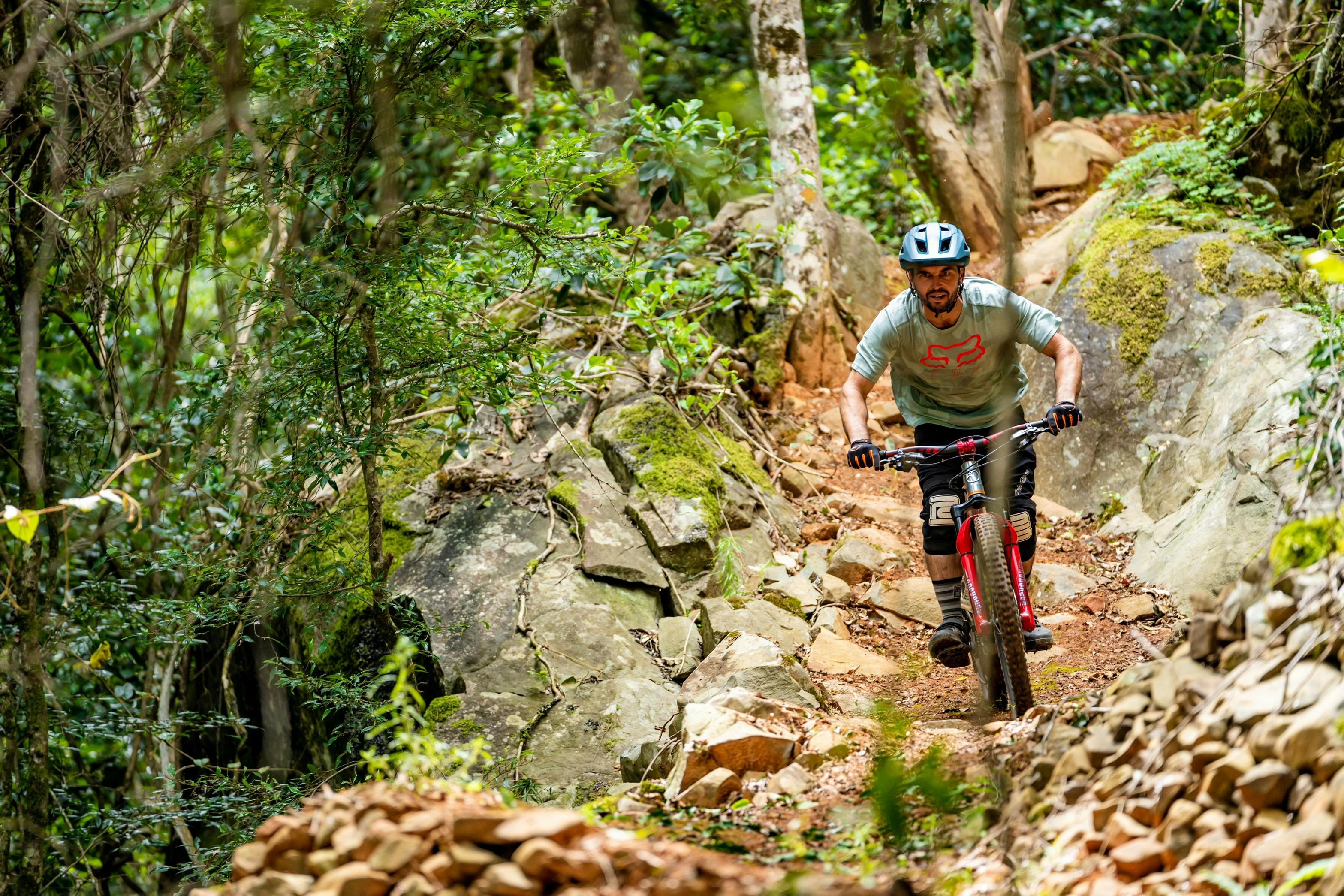 Mountain Bike Rider on a black trail at Barrington Bike Park.