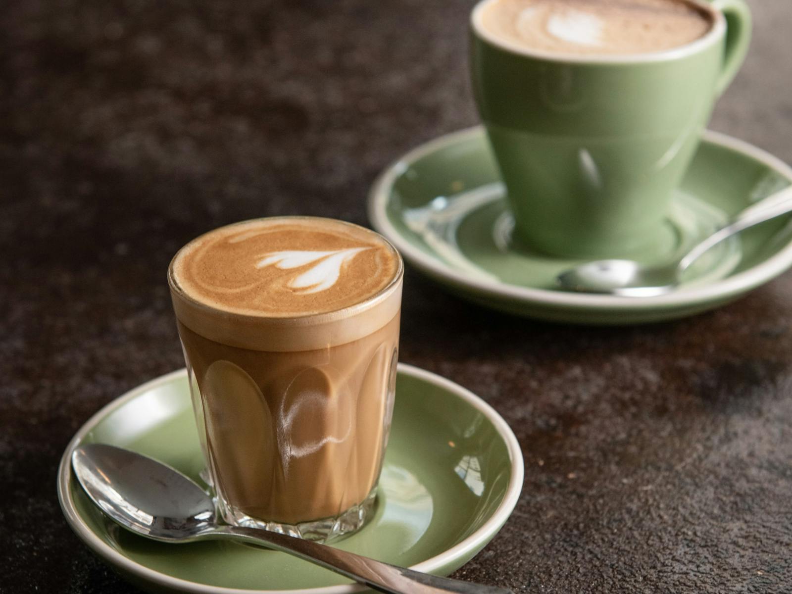 All of your coffee favourite available seven days. Latte and flat white pictured here.