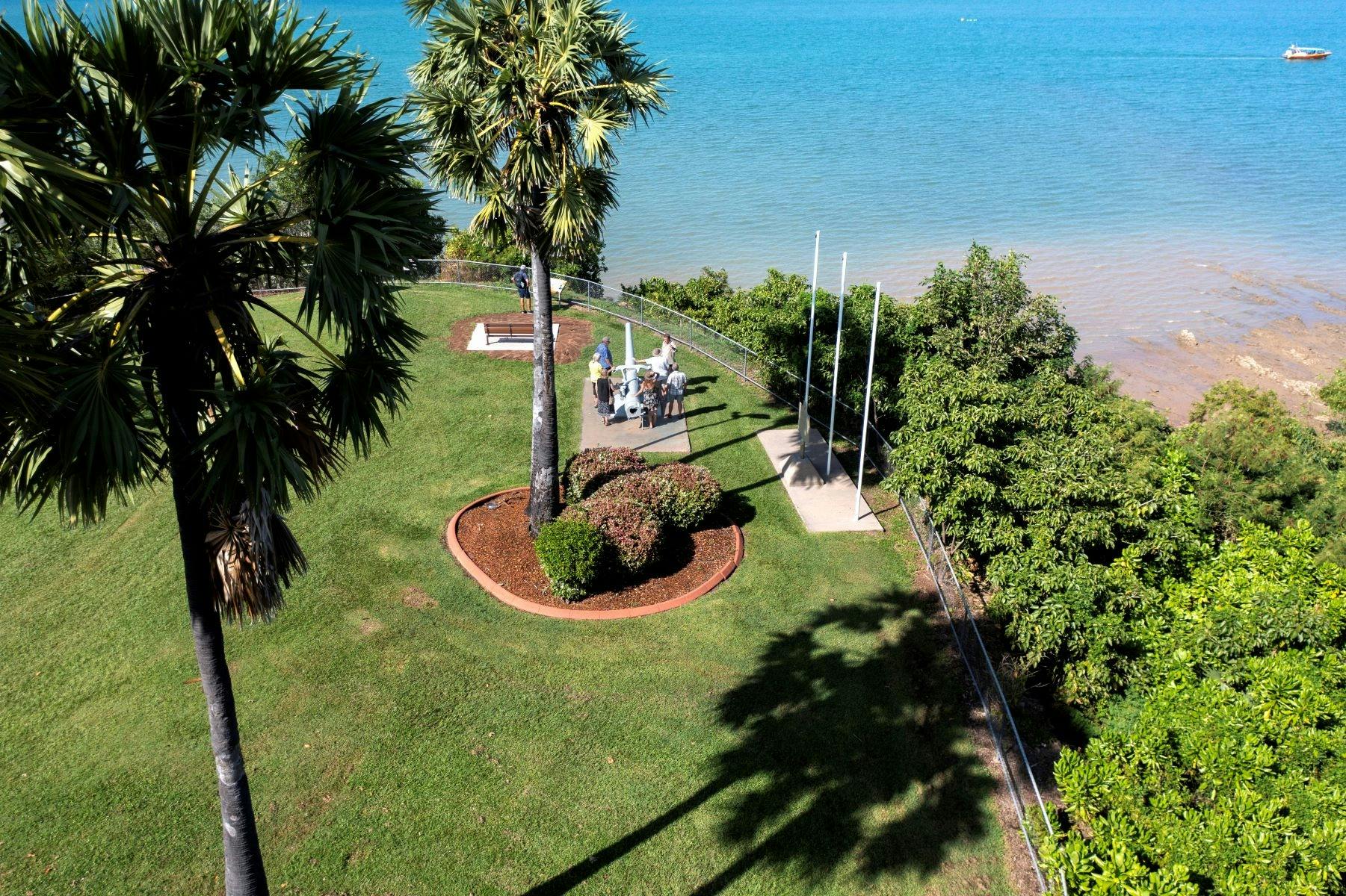 Arial view of USS Peary gun site on Darwin Esplanade.