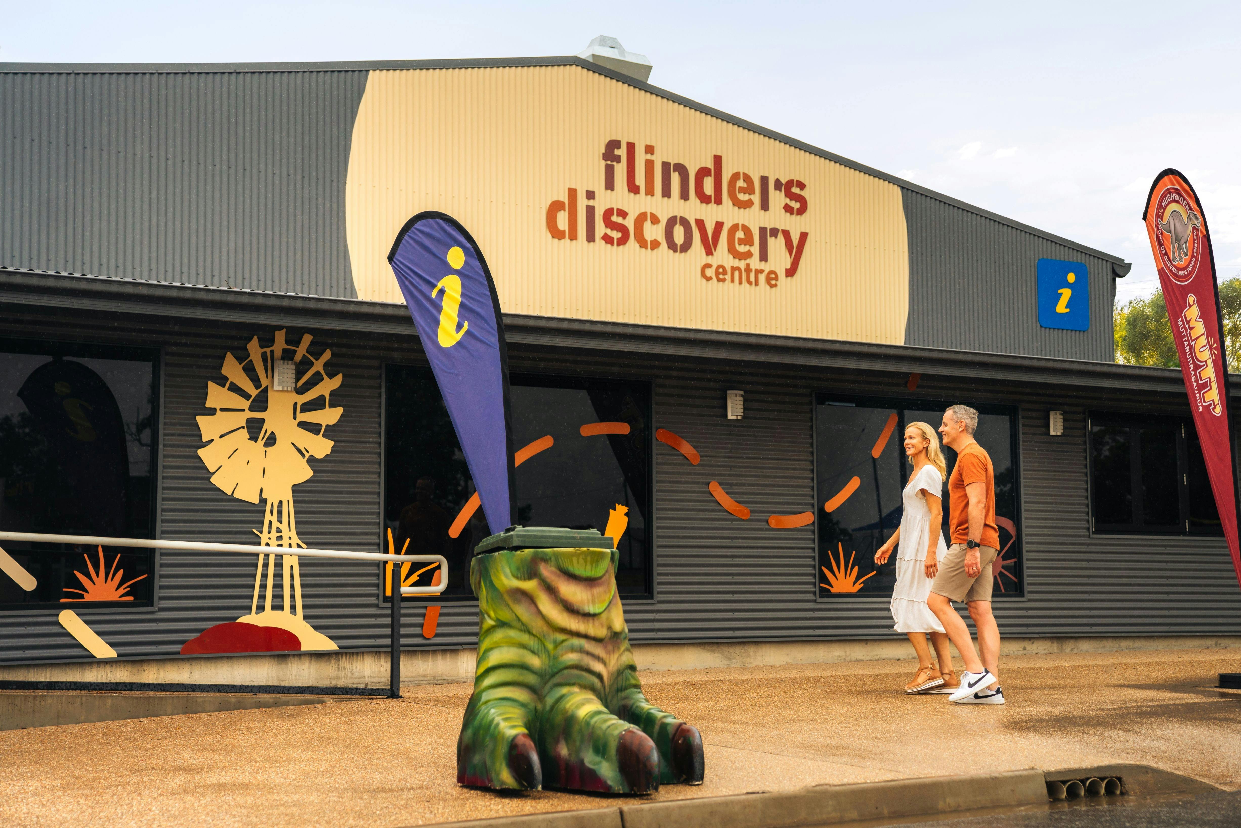 Couple walking towards the entry ramp to Flinders Discovery Centre