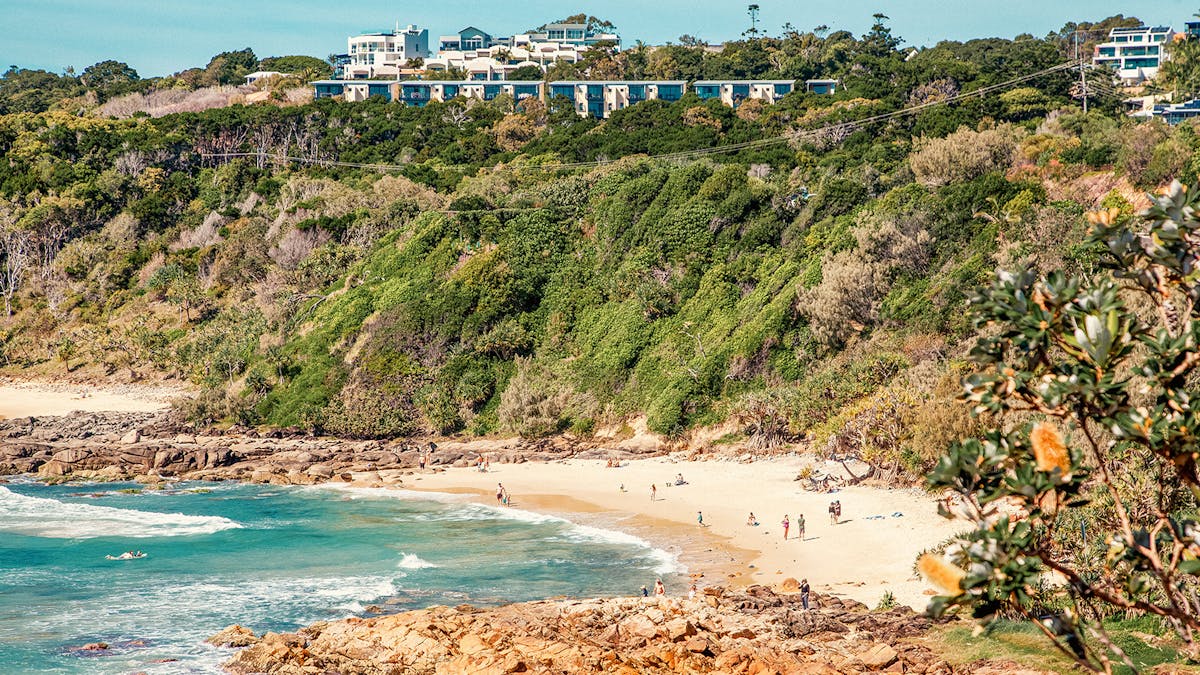 High angle of First Bay taken from Wilkinson Park, Coolum Beach.