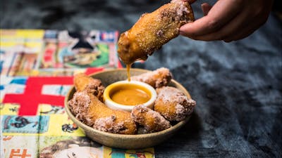 Pineapple Banana Fritters with Rum Butterscotch