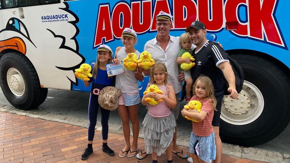 Family in front of the Aquaduck
