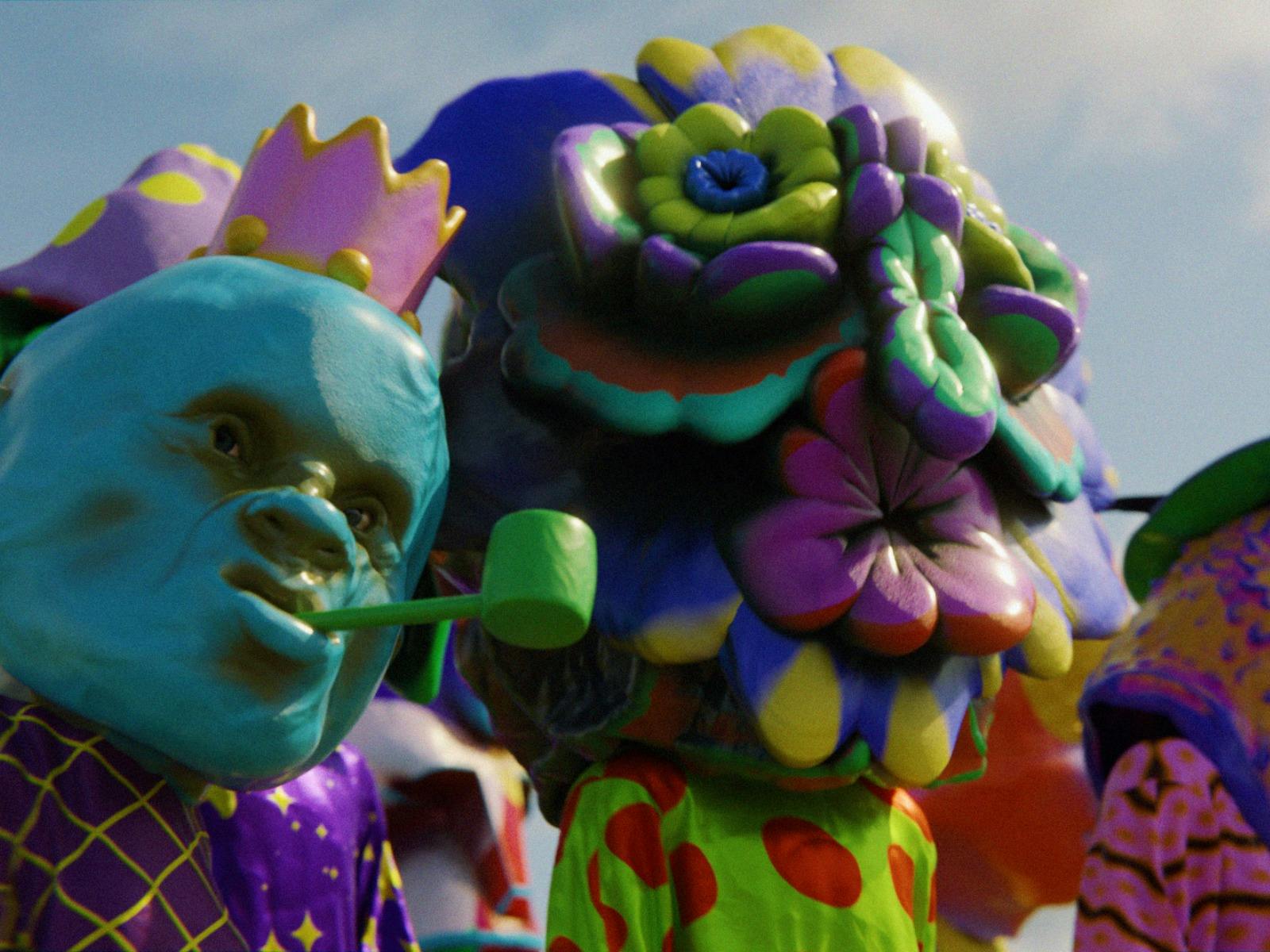 Animation of colourful animal human hybrids