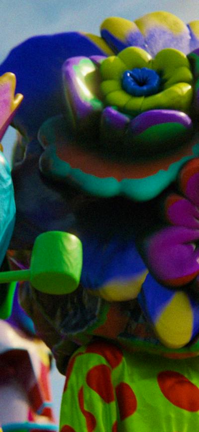 Animation of colourful animal human hybrids