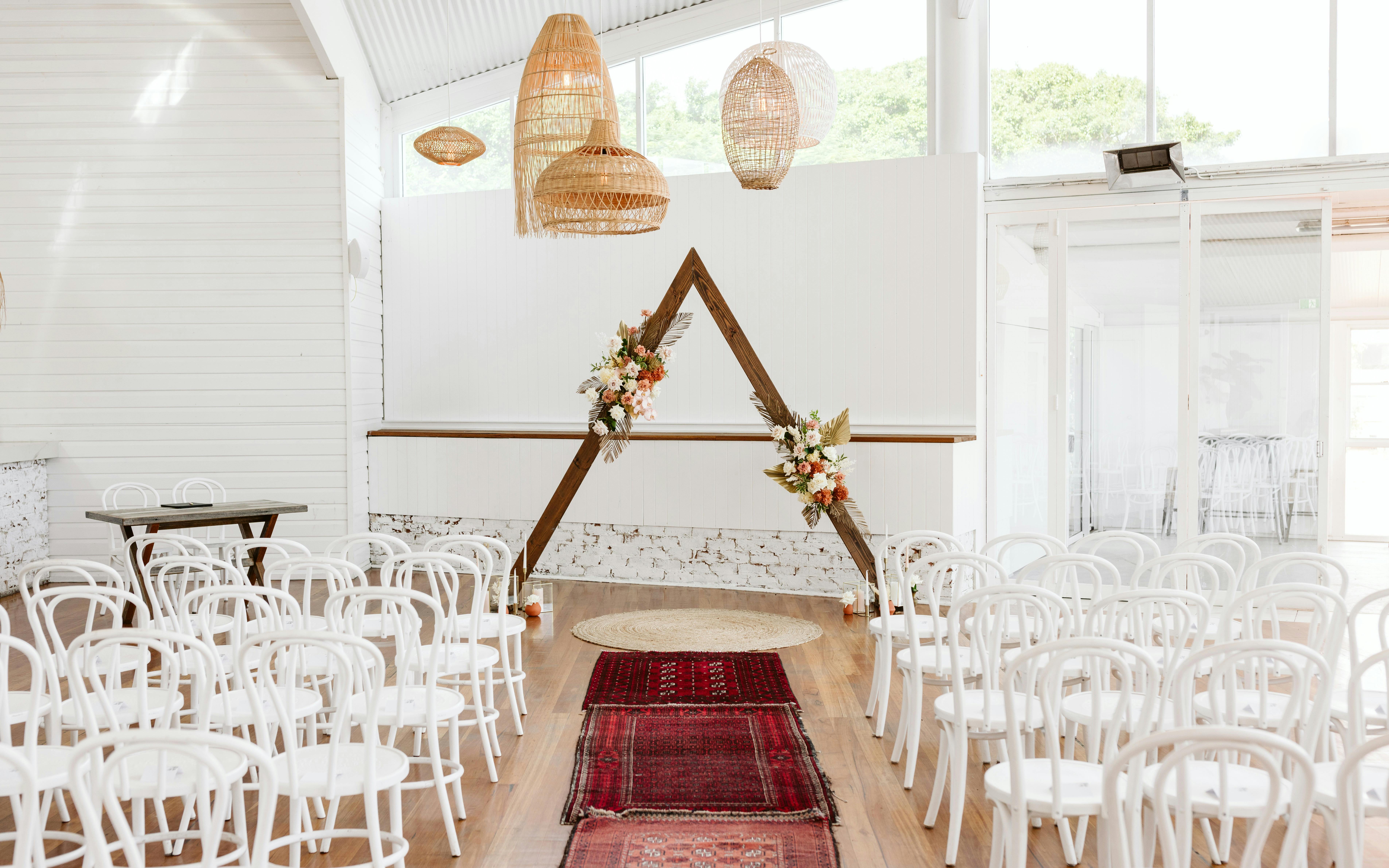 Indoor ceremony setup at Ancora