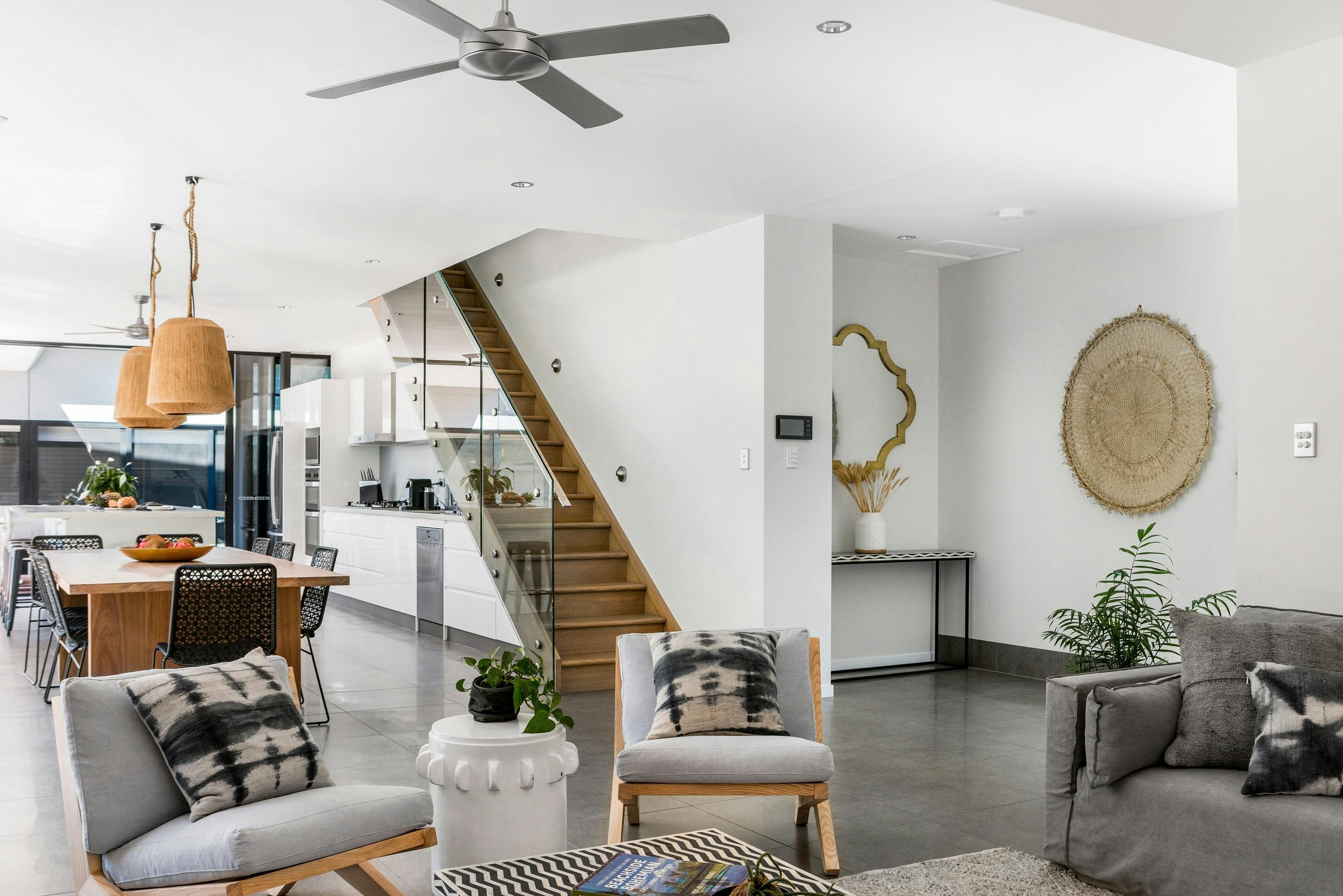 Catalina's Byron Bay loungeroom looking back to dining room and front entry way