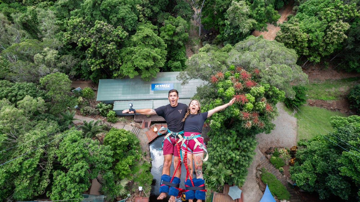 Couple Bungy Jumping backwards
