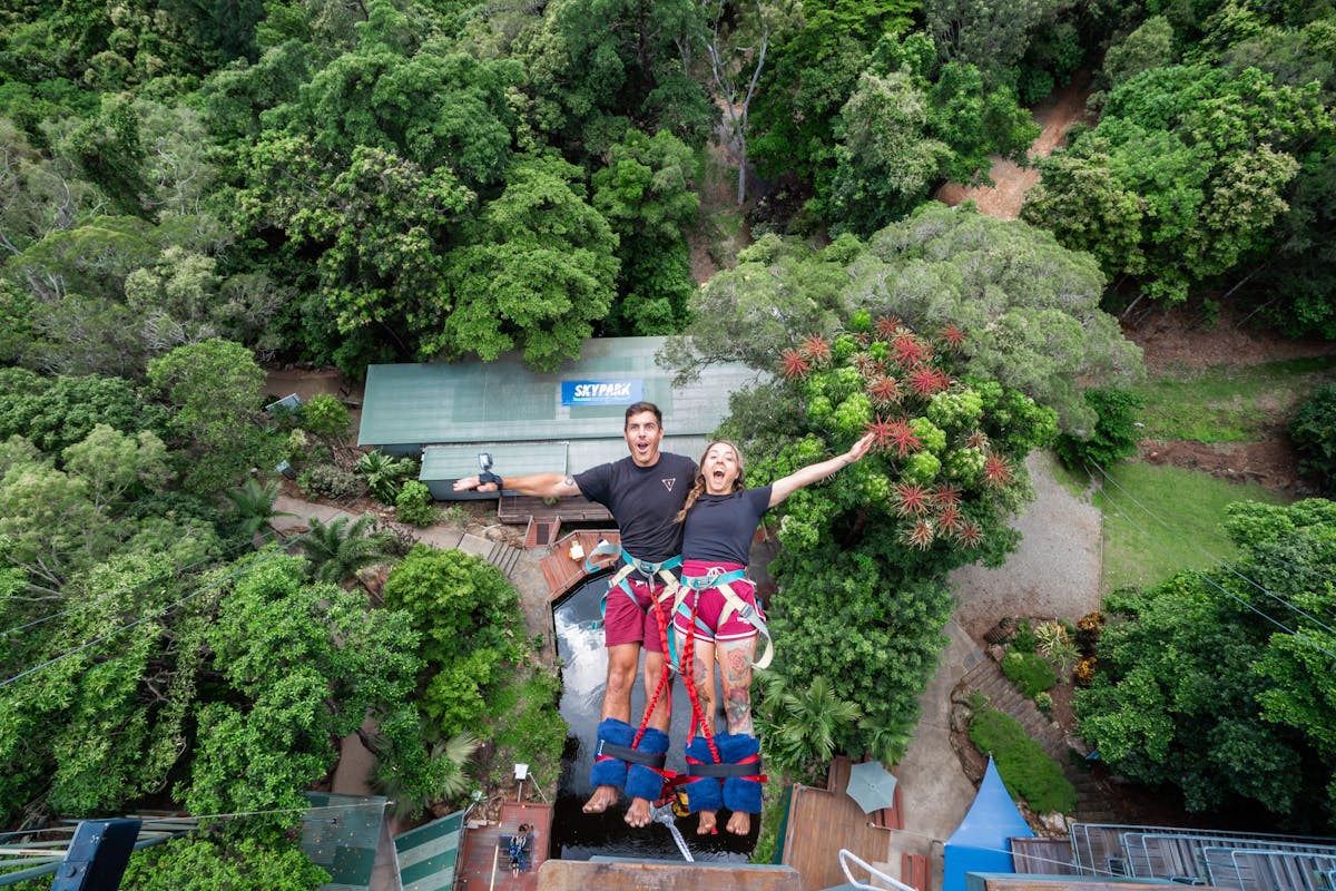 Couple Bungy Jumping backwards