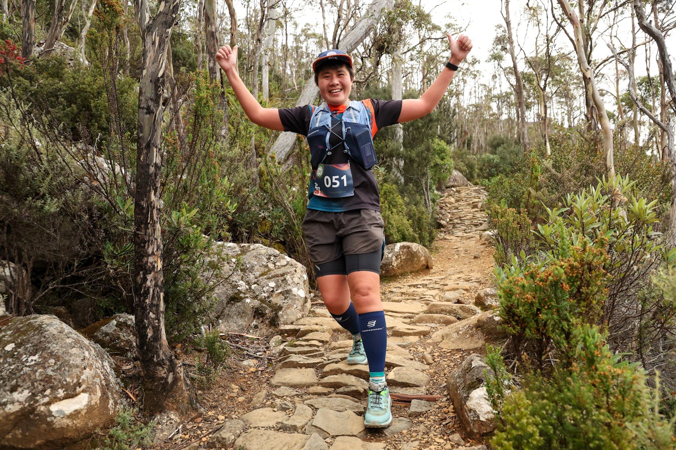 Running on Kunanyi with huge smiles