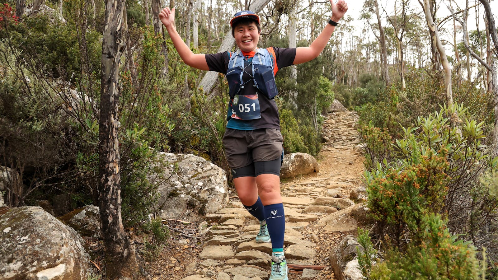 Running on Kunanyi with huge smiles