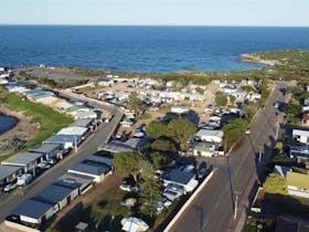 Aerial view of park and coastline