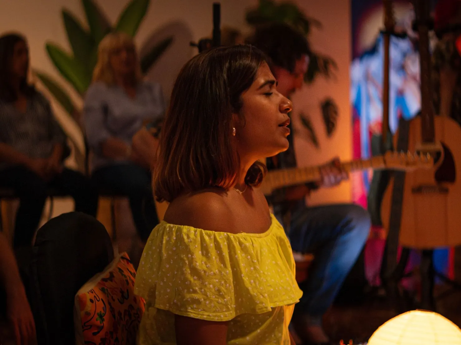 Woman sitting, at peace during meditation