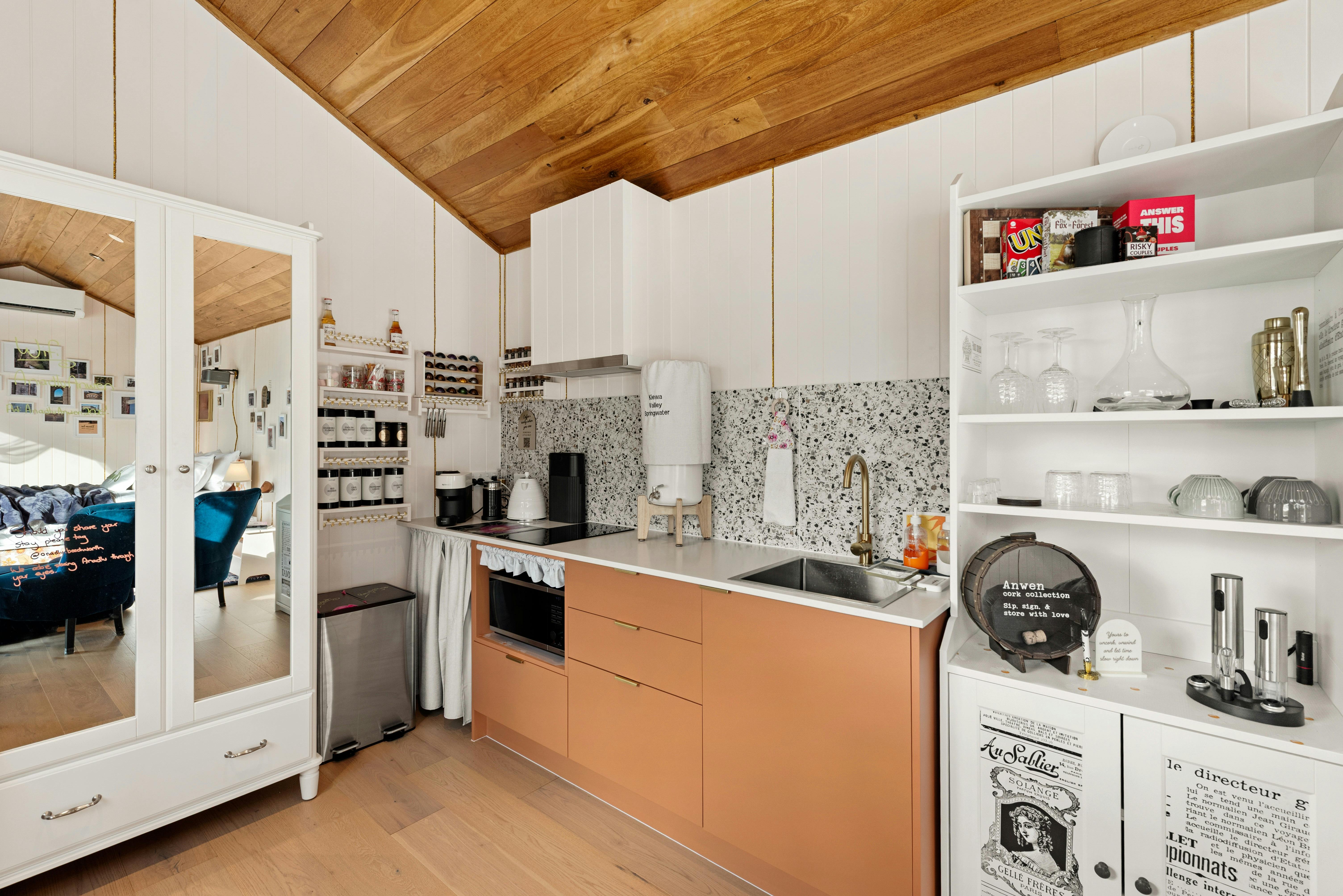 Kitchen, wardrobe and Bookself shown