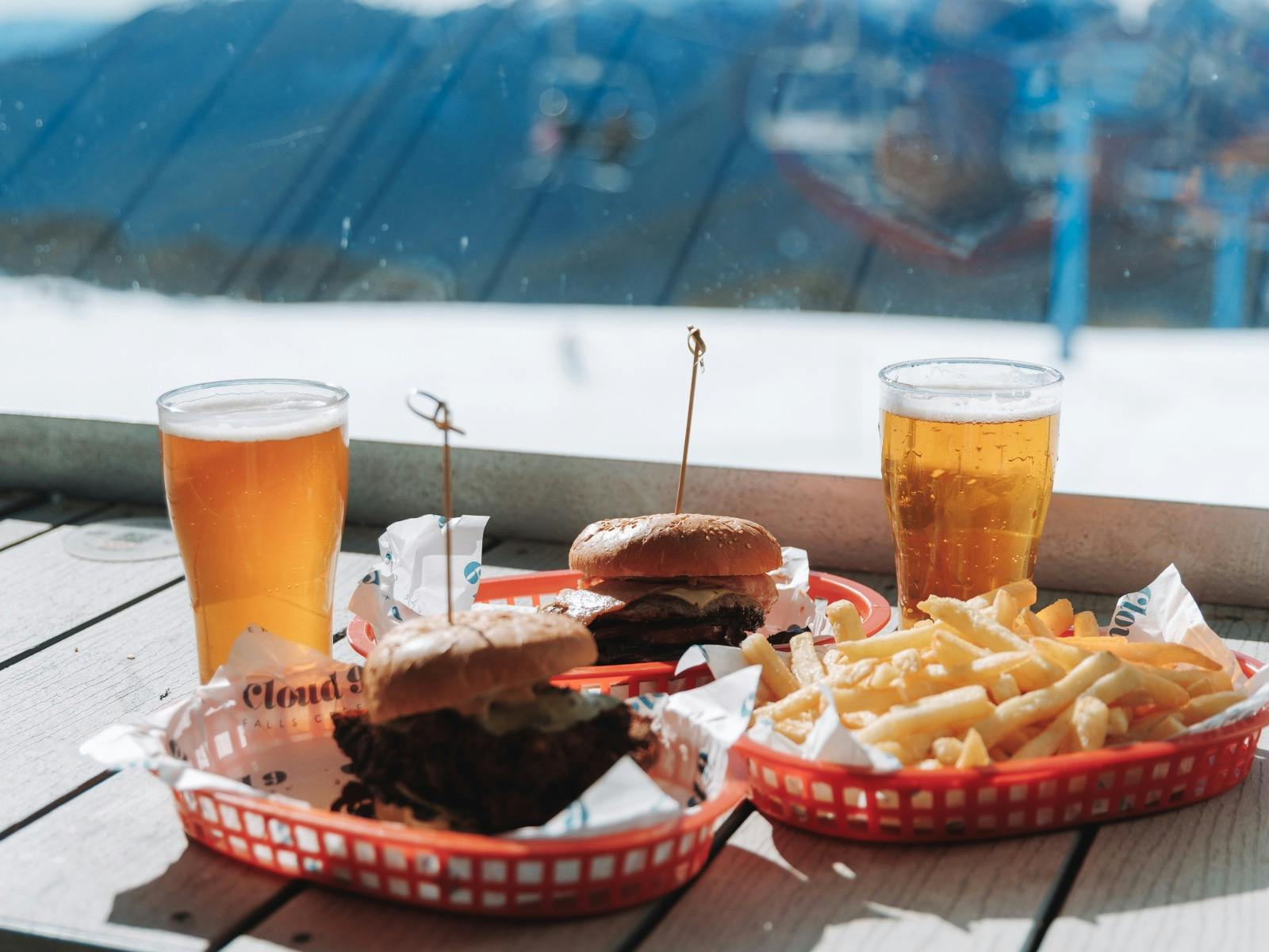 Burgers, chips and beers