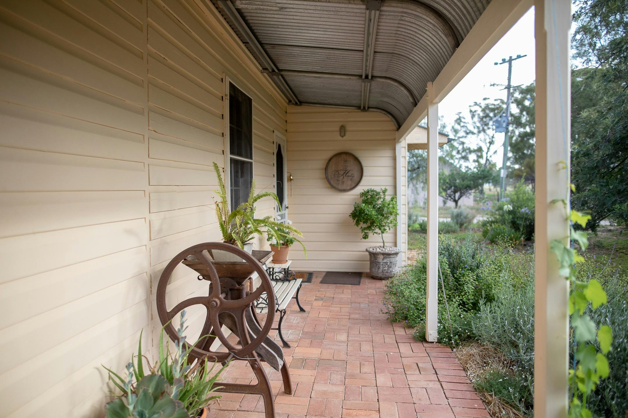 Veranda outside the rustic tasting room at Heslop Wines