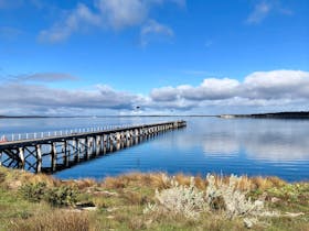 Mt Dutton Bay Woolshed Jetty located directly opposite Woolshed Caravan & Camp Site Park
