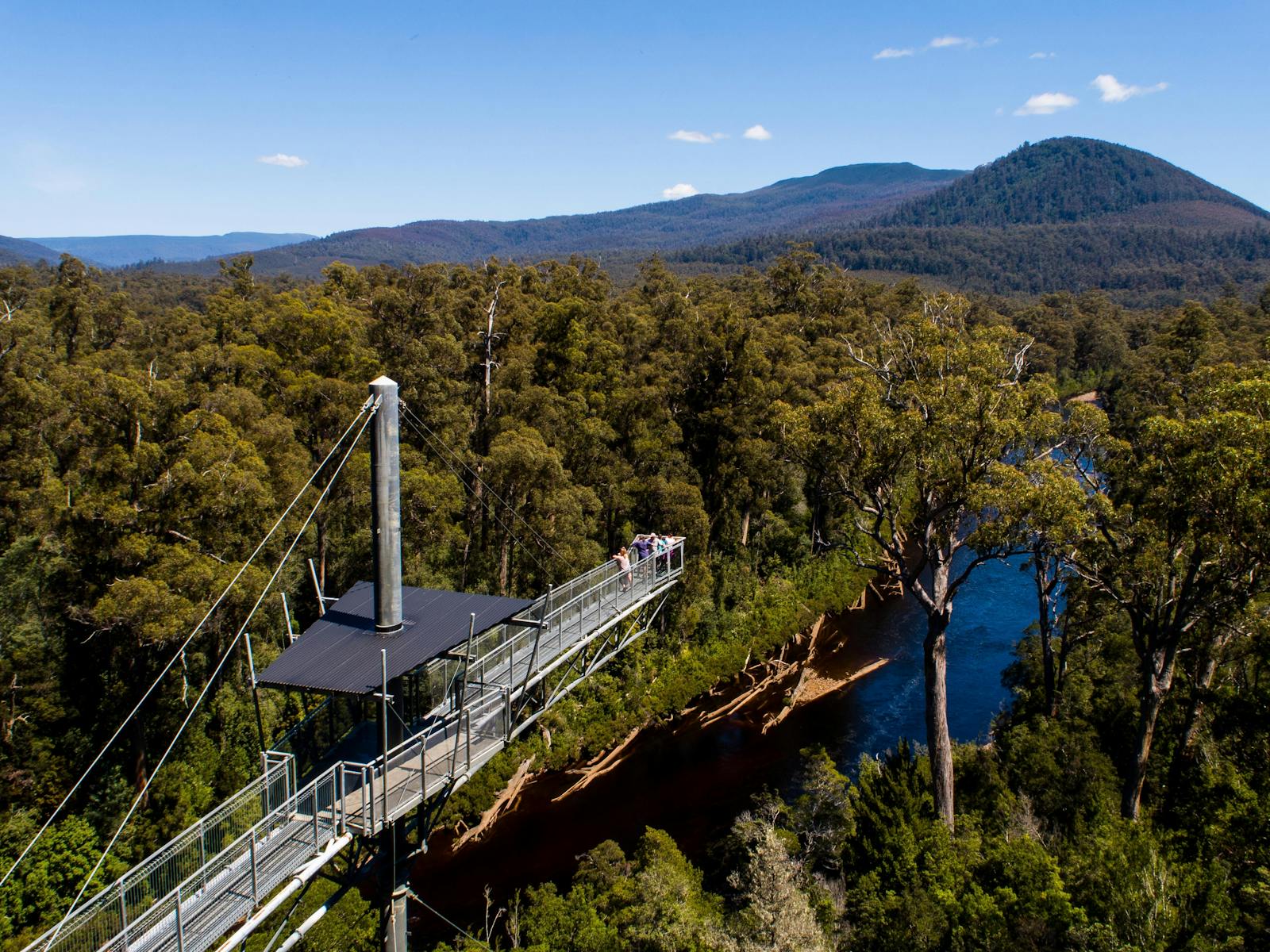 Airwalk cantilever is 50 metres above the riverbank and is 600 metres long