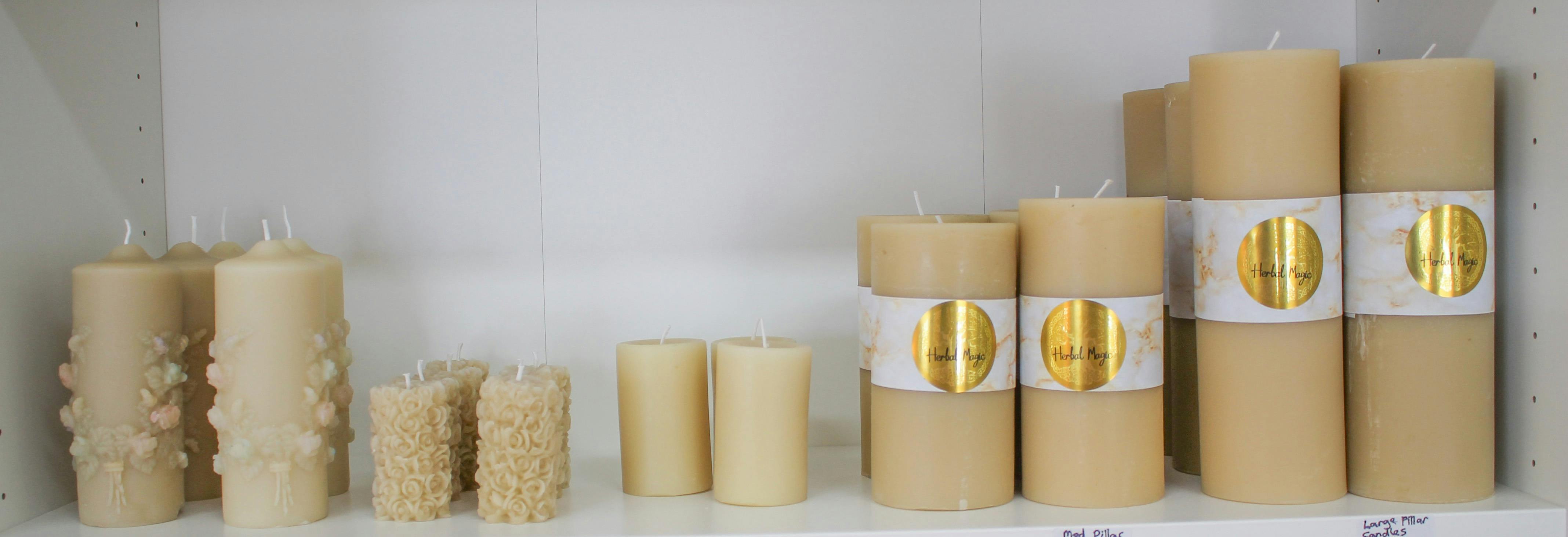 beeswax candles in different sizes