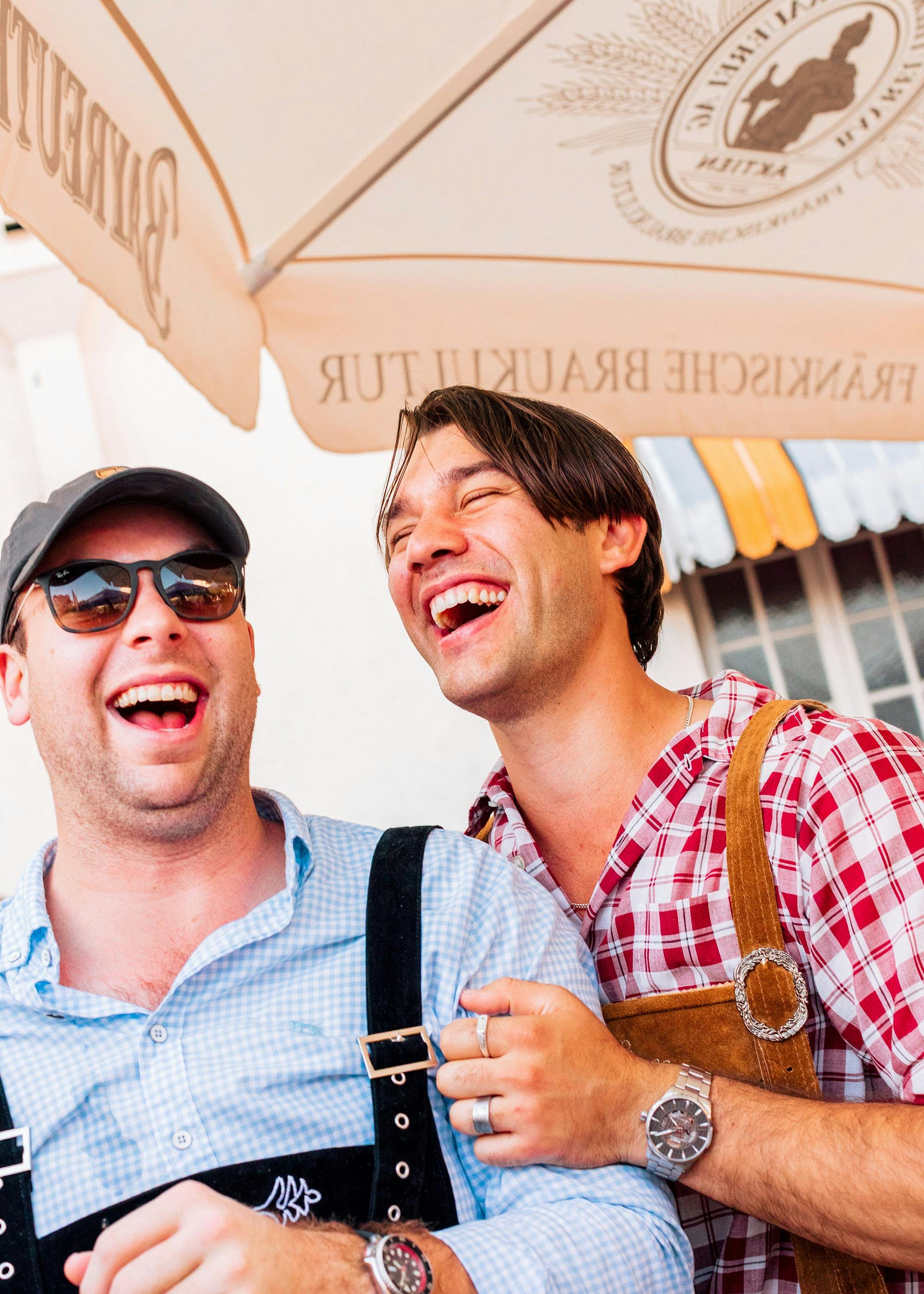 Two men in the Bier Garten at Oktoberfest