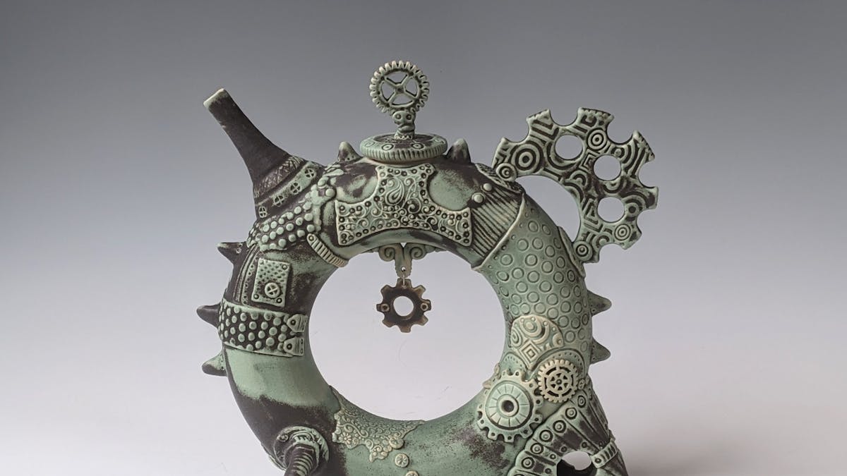 donut shaped Steampunk teapot by PJ Pottery