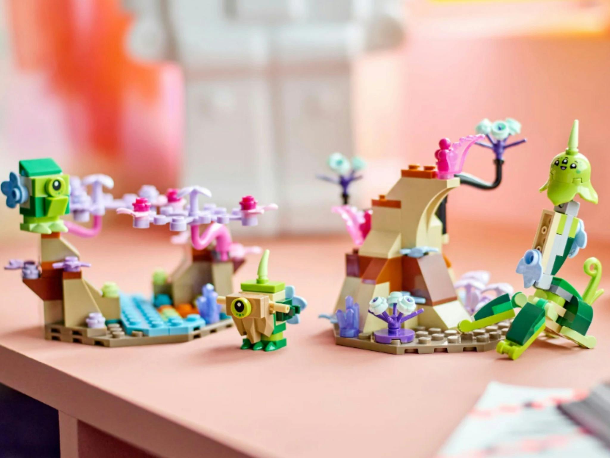 lego blocks build in alien shapes and environments