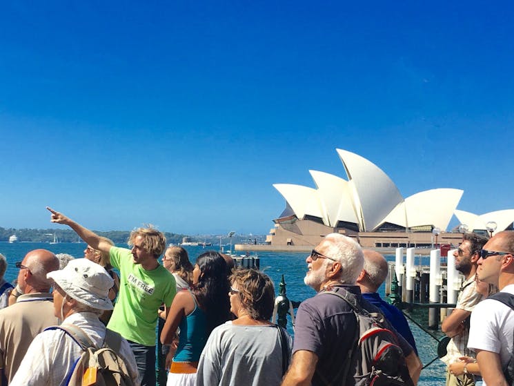 alt="exploring the Sydney Opera House on a Sydney Free walking tour"