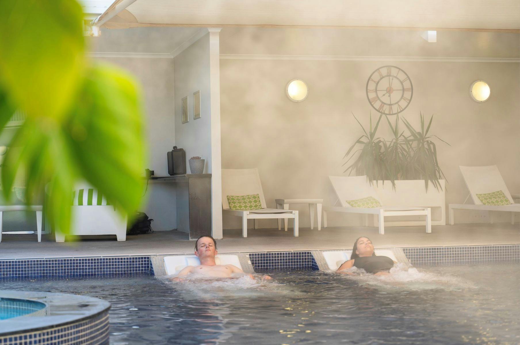 A couple relaxing in the Moree Artesian Aquatic Centre