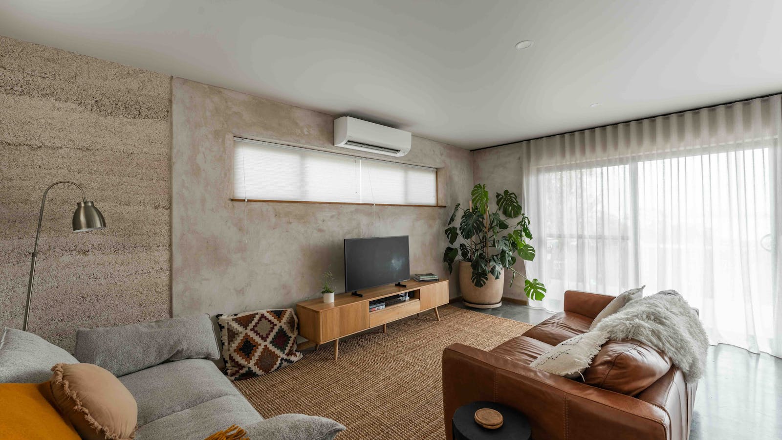 An exposed section of hempcrete wall.