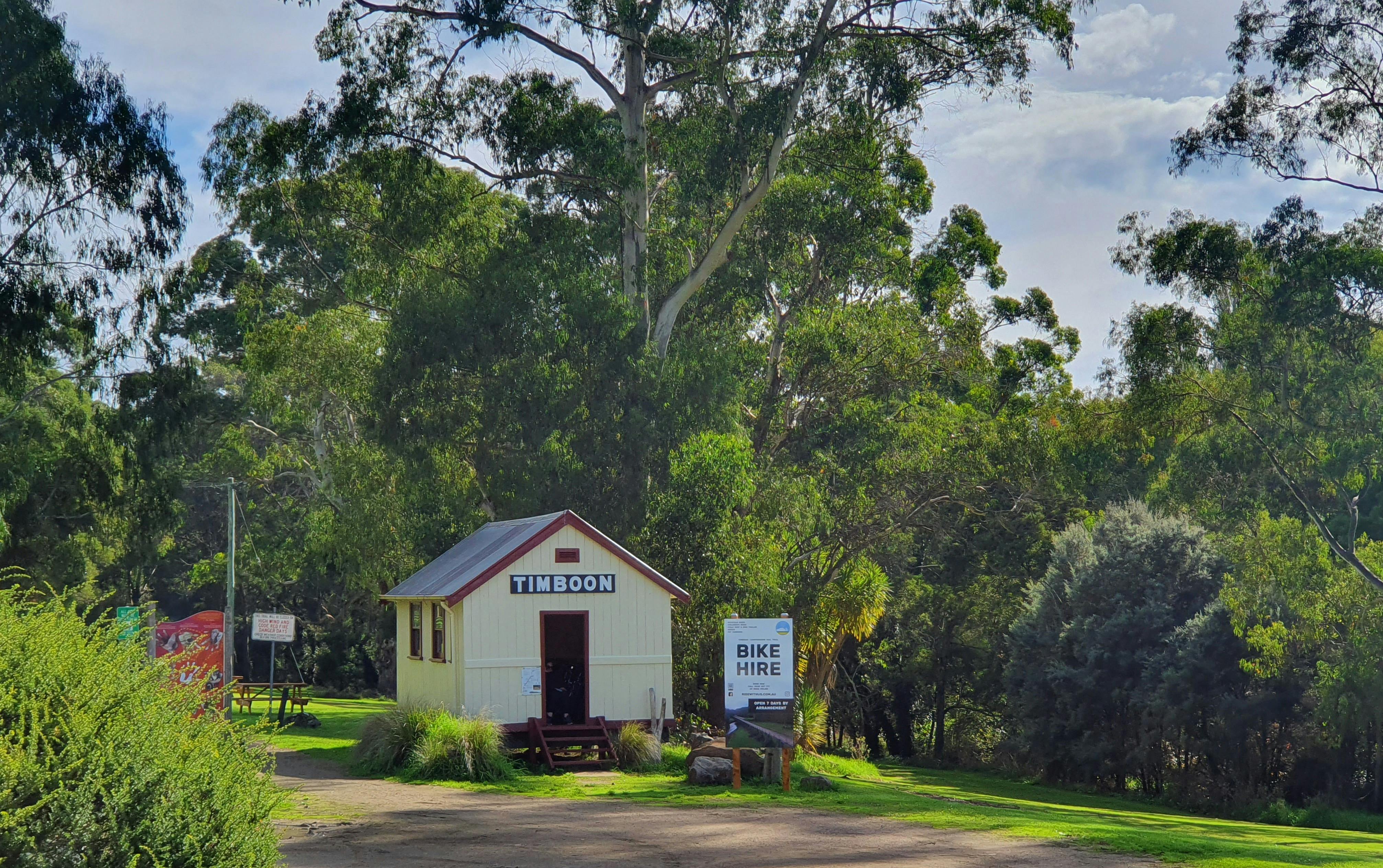 An old train shed starts the first leg of the Timboon to Port Campbell trail