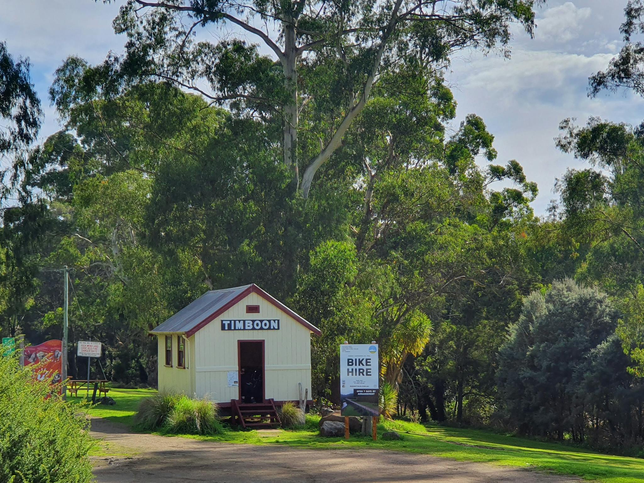 An old train shed starts the first leg of the Timboon to Port Campbell trail