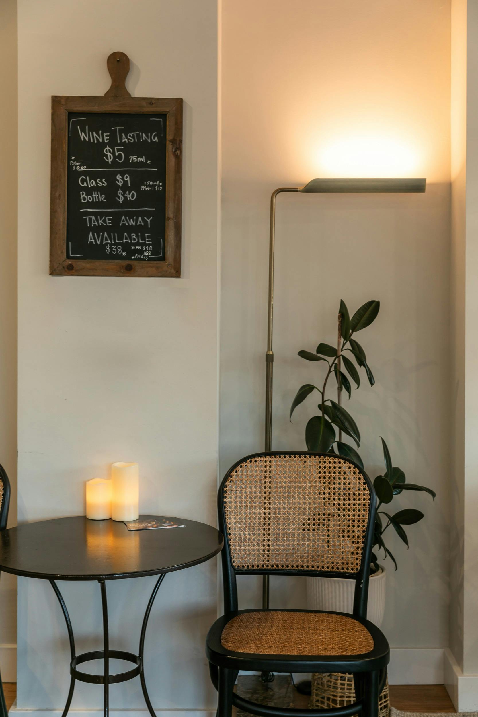 Intimate seat and table with mood lighting in the Wine Room