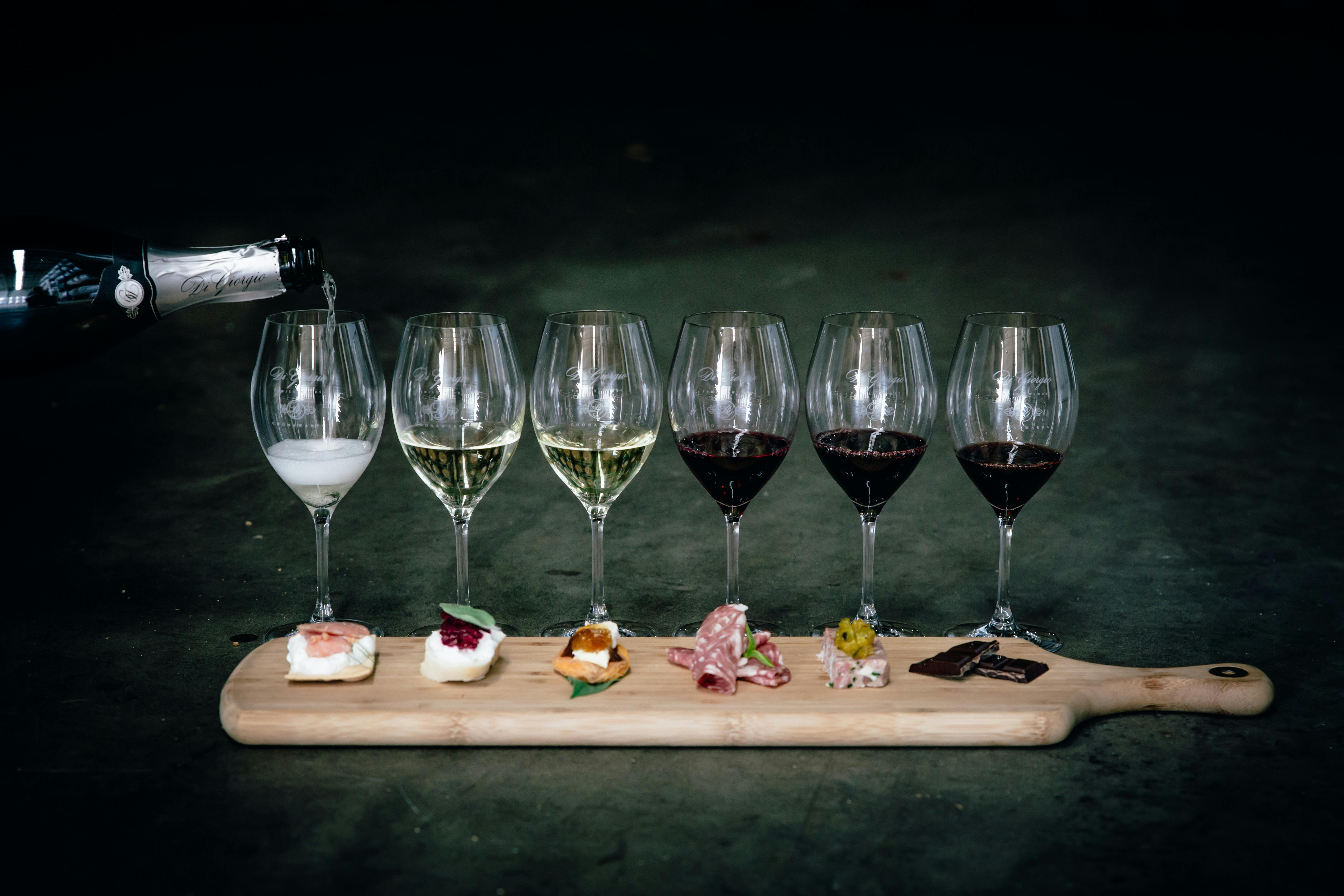 Wine flight with six bites