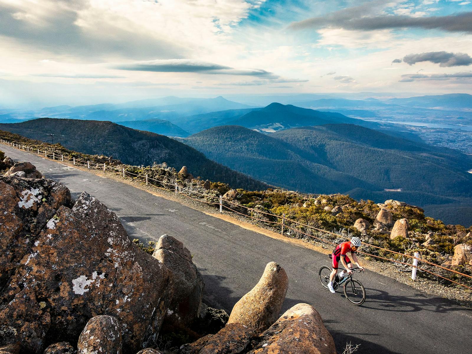 Cycling at the top of Mt Wellington Tasmania