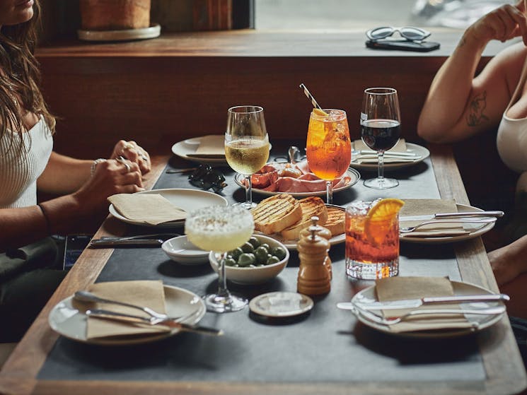 Food and drink on table