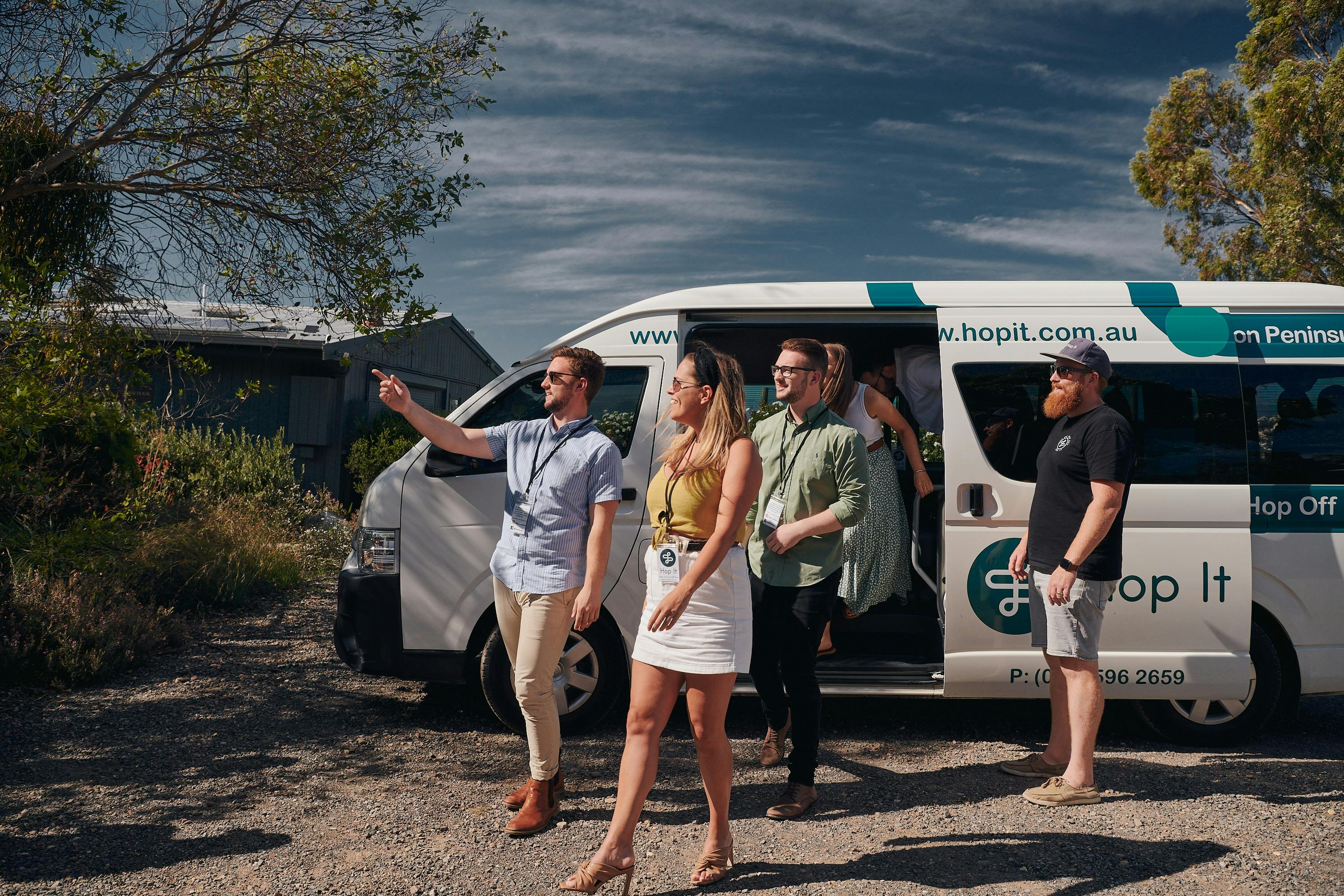 Guests hopping off the bus